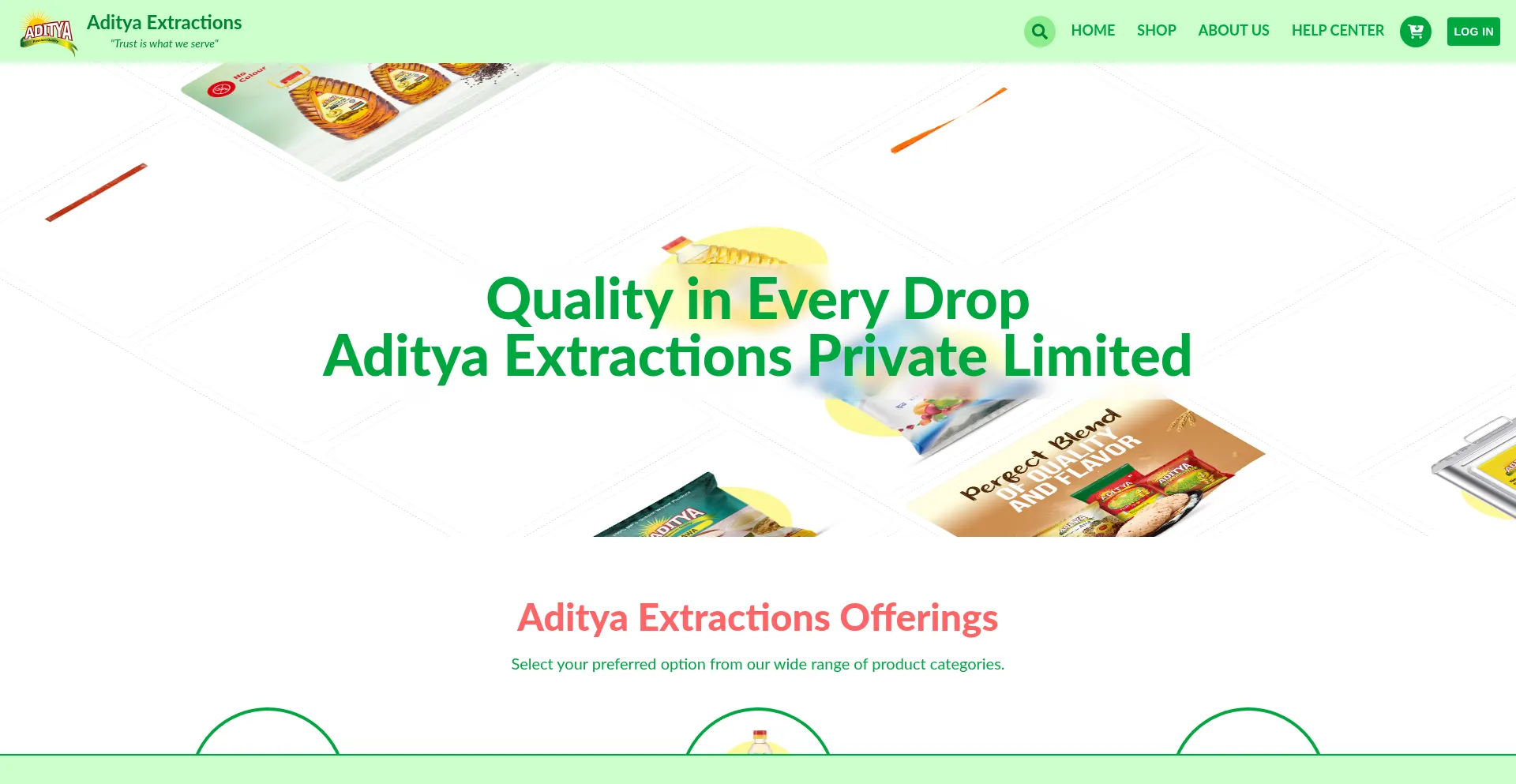 Website screenshot of Adityaextractions.online