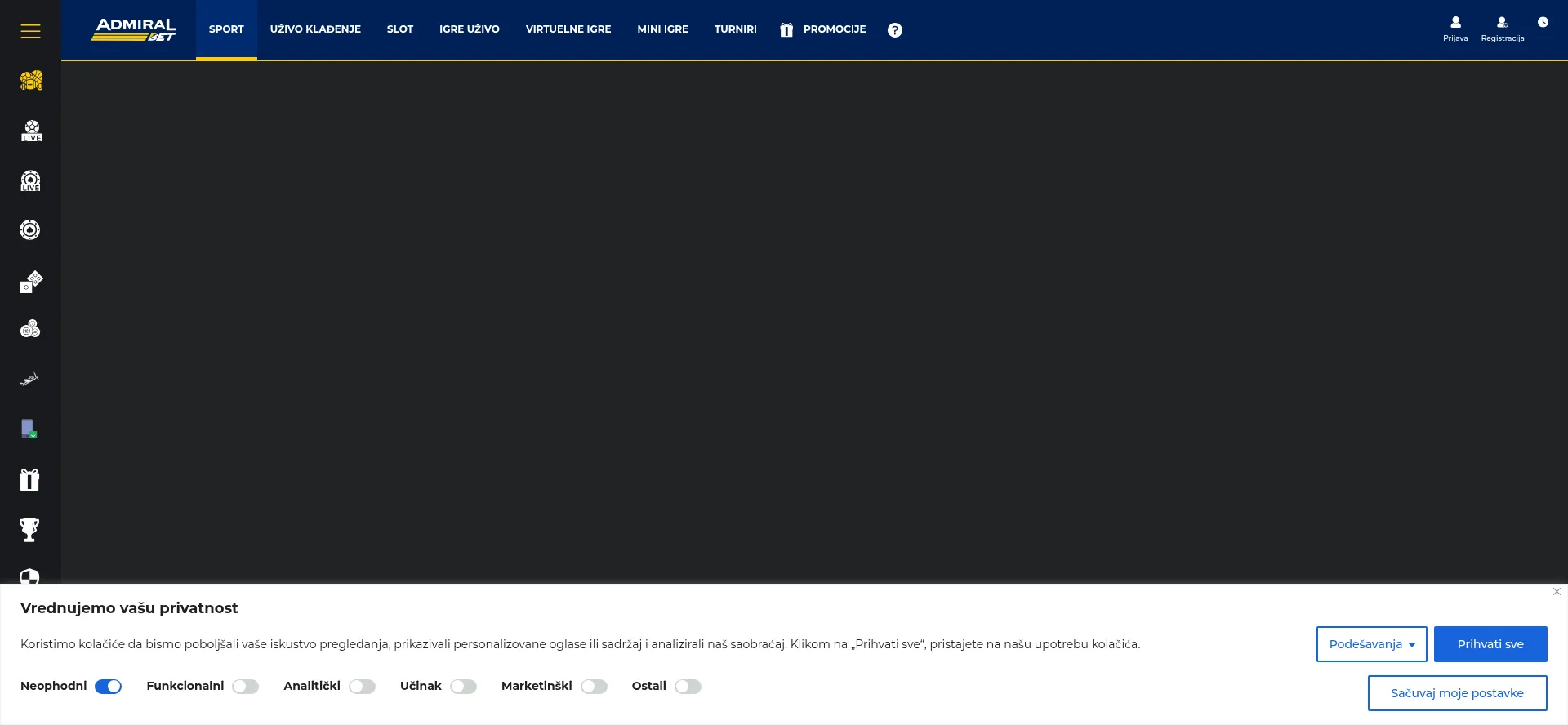 Website screenshot of Admiralbet.rs