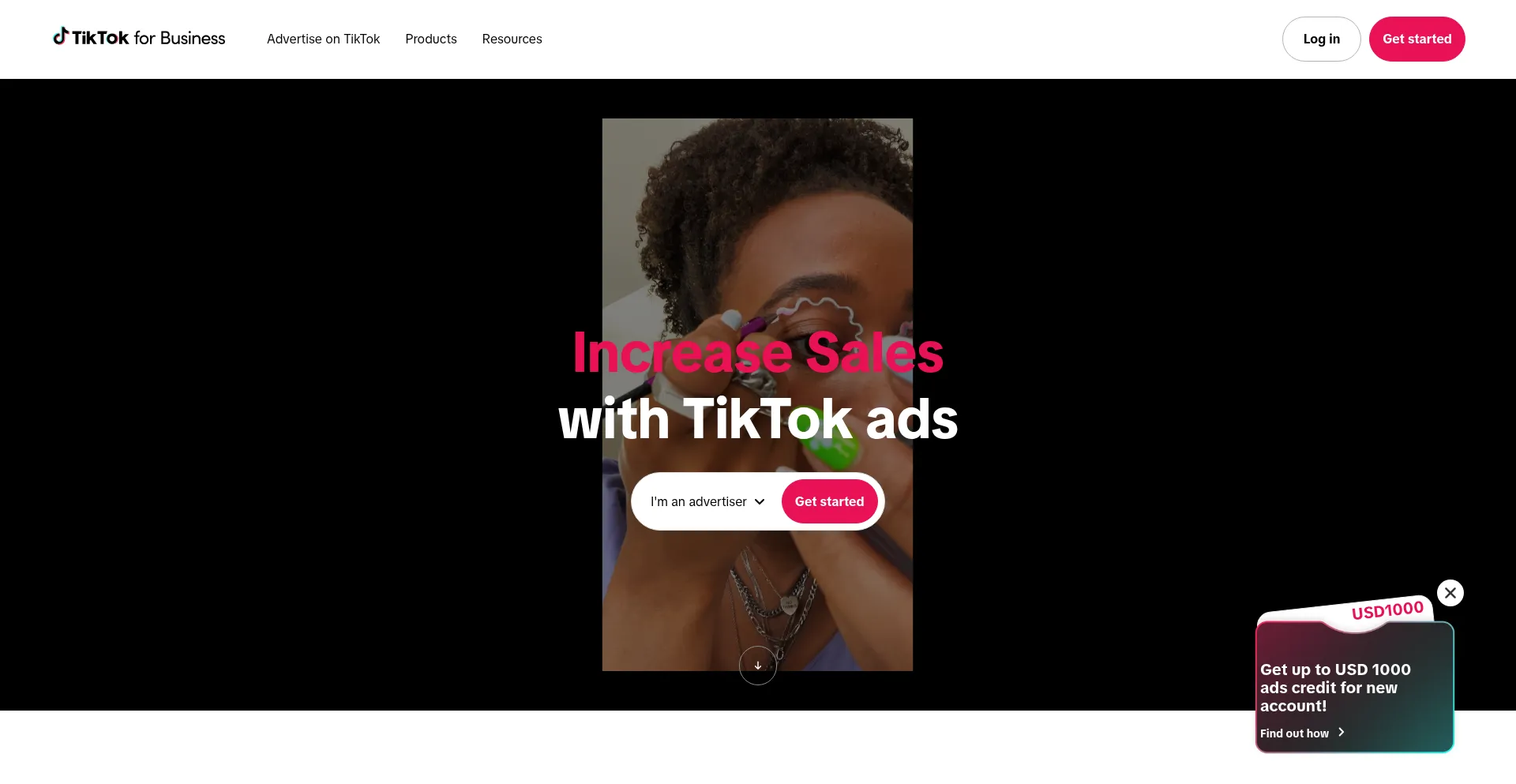 Website screenshot of Ads.tiktok.com