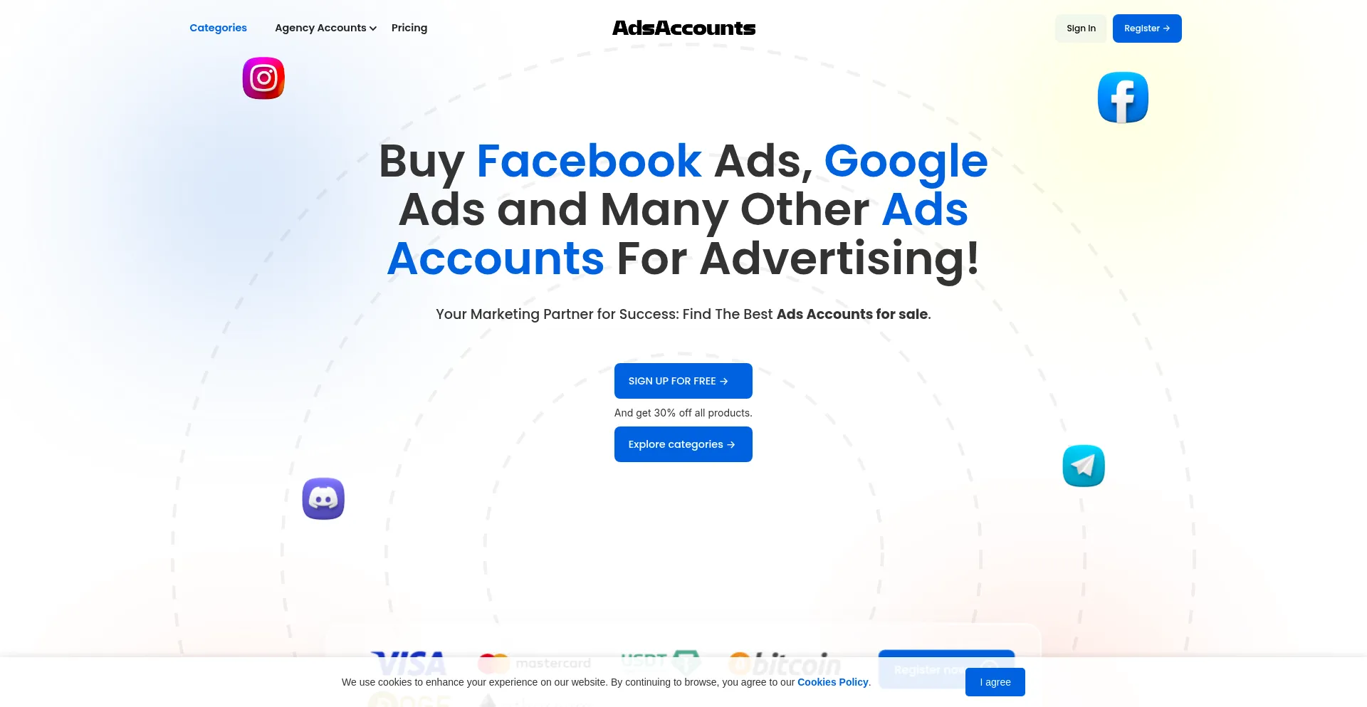 Website screenshot of Adsaccounts.vip