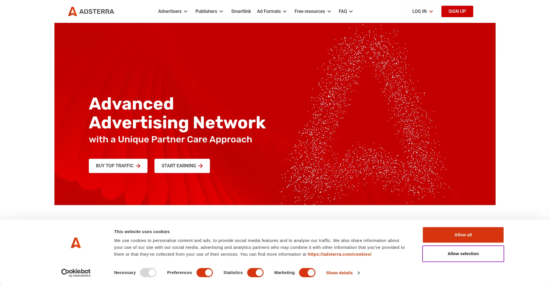 Website screenshot of Adsterra.com