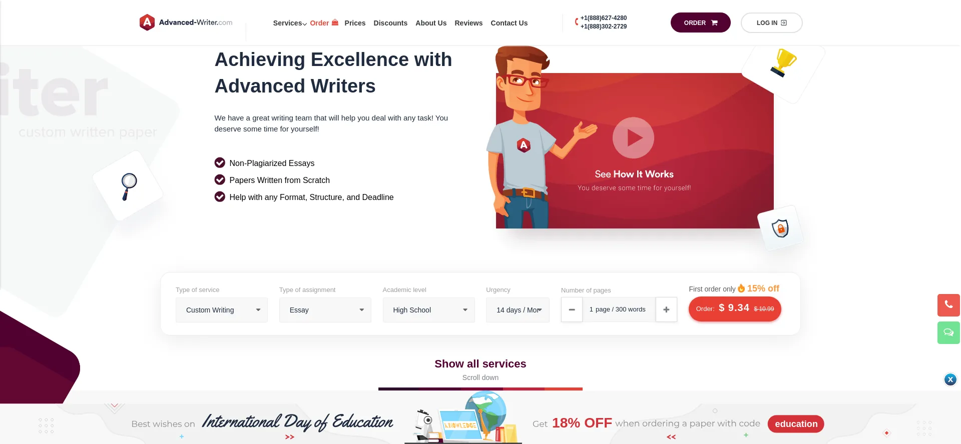 Website screenshot of Advanced-writer.com