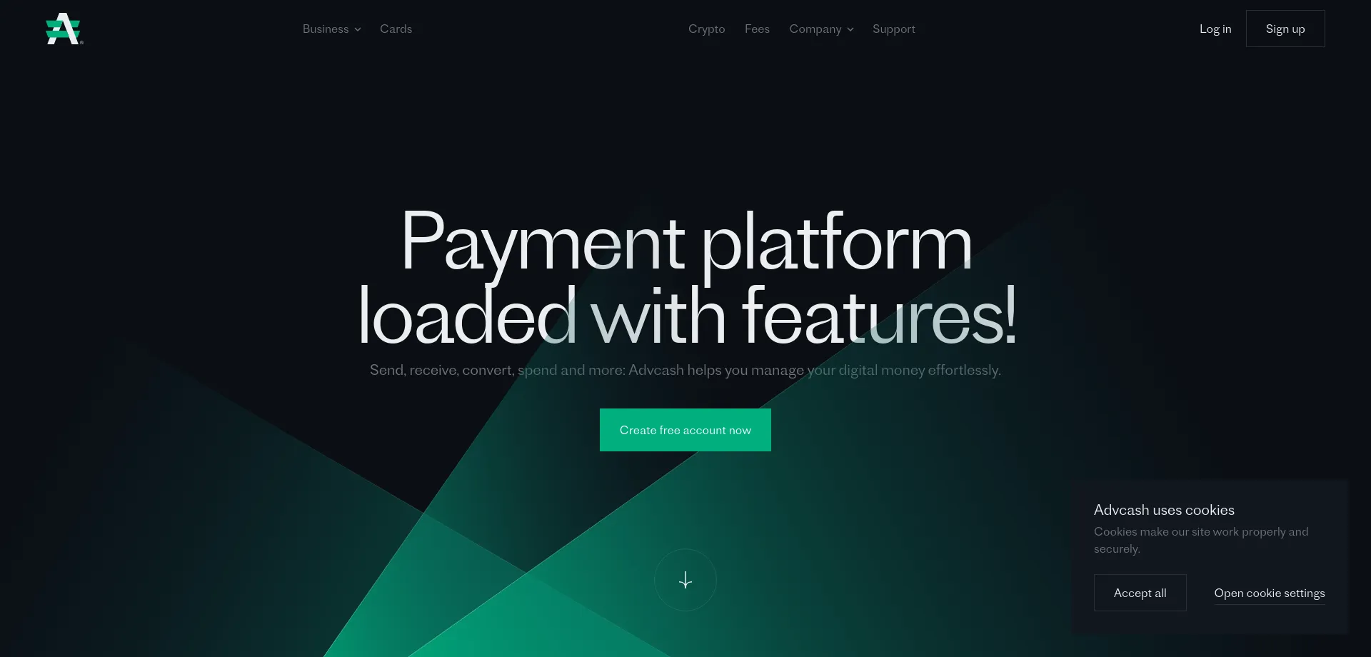 Website screenshot of Advcash.com