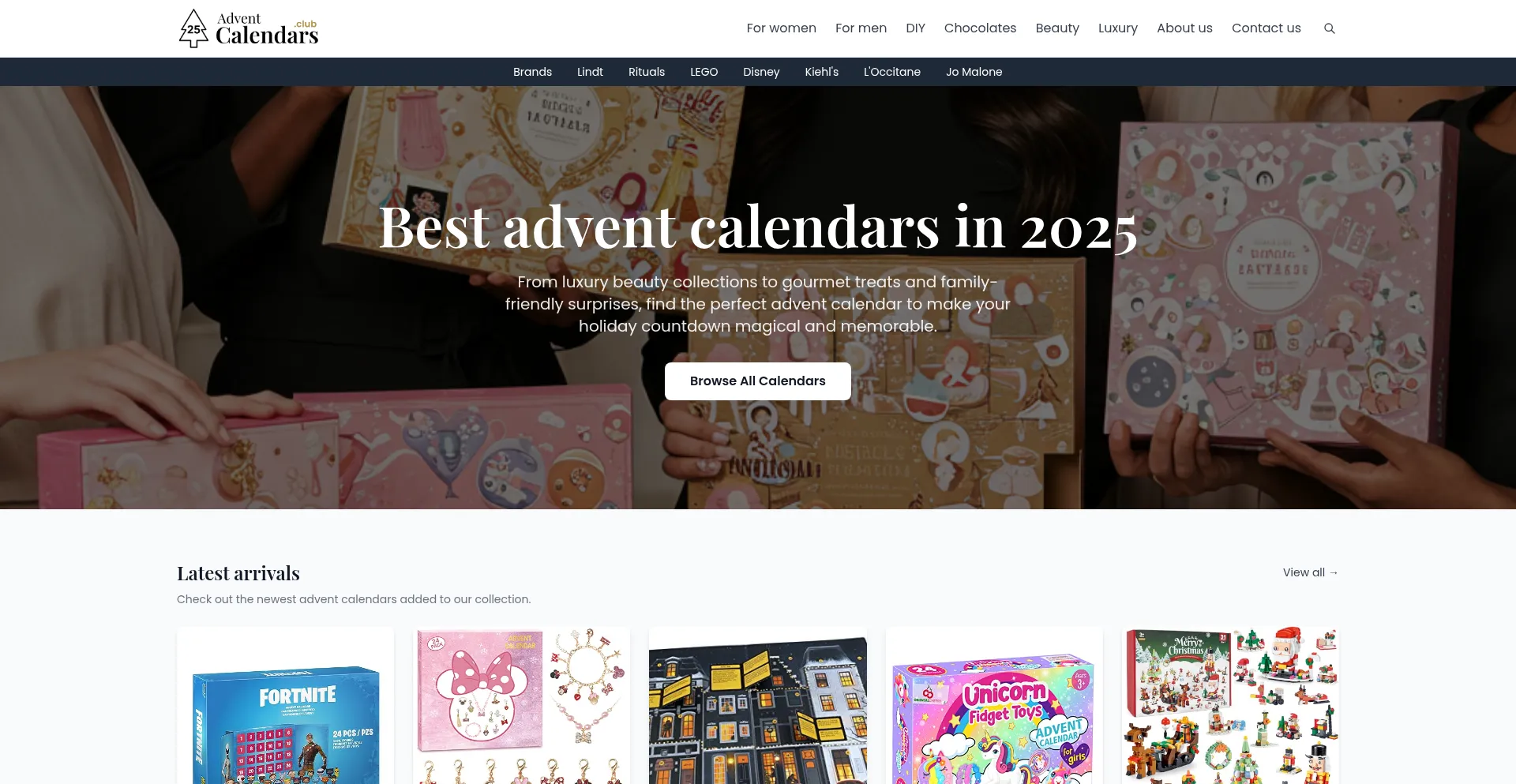 Website screenshot of Adventcalendars.club