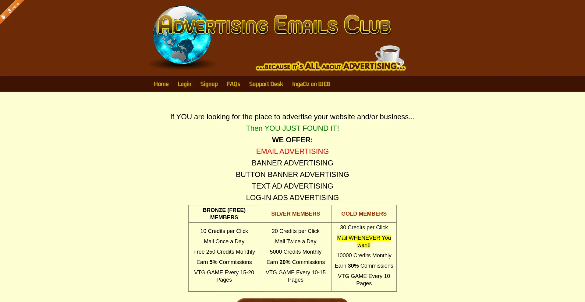 Website screenshot of Advertisingemails.club