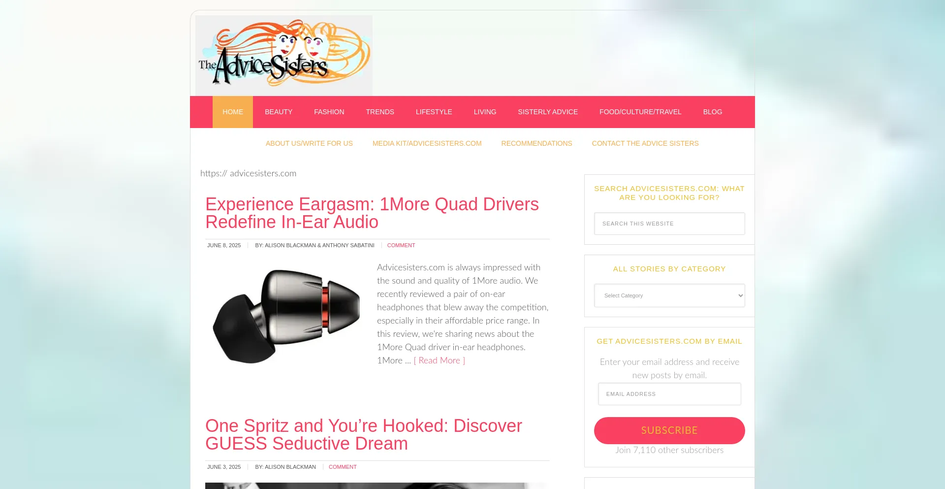 Website screenshot of Advicesisters.com
