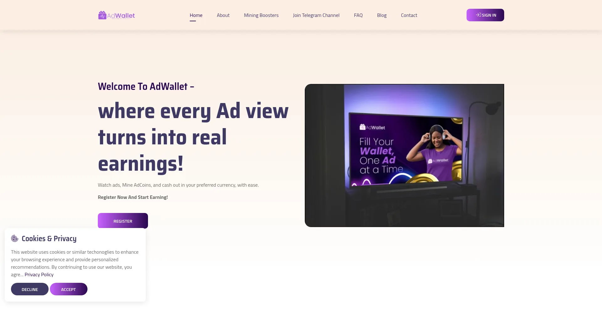 Website screenshot of Adwallet.org.in