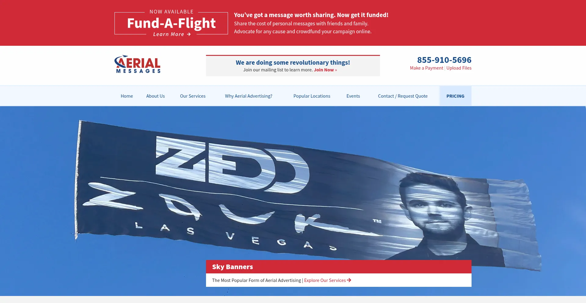 Website screenshot of Aerialmessages.com