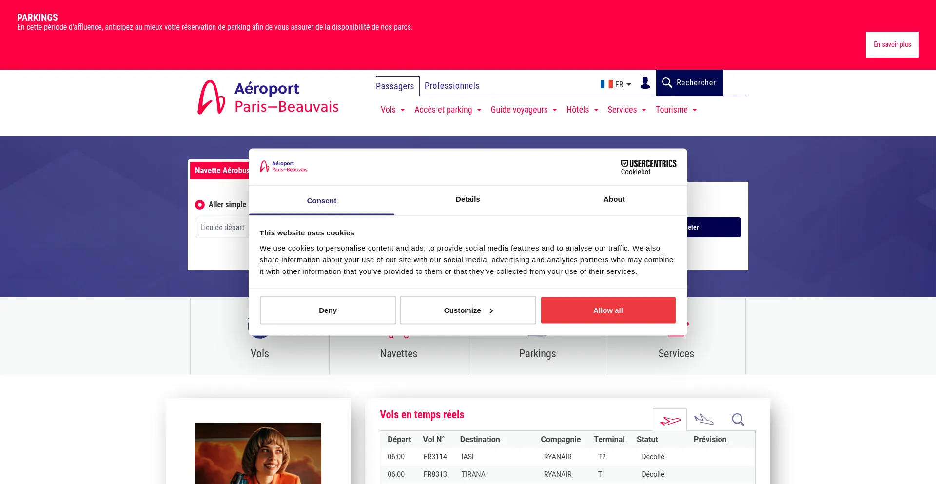 Website screenshot of Aeroportparisbeauvais.com