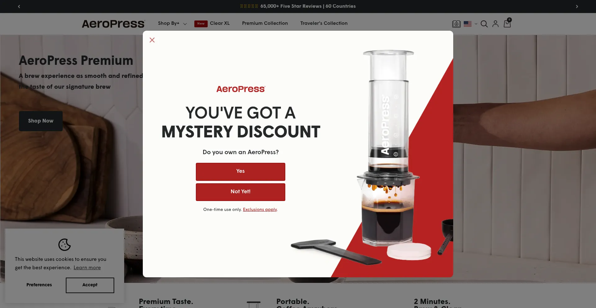 Website screenshot of Aeropress.com