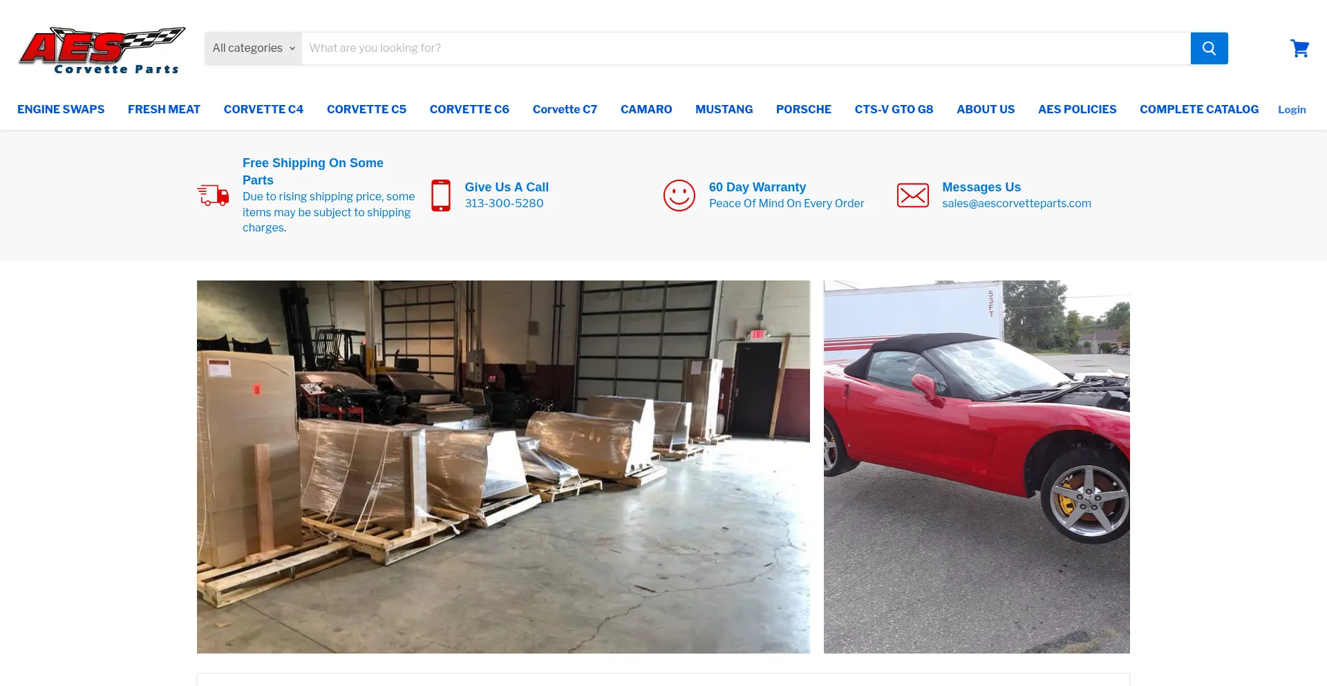 Website screenshot of Aescorvetteparts.com