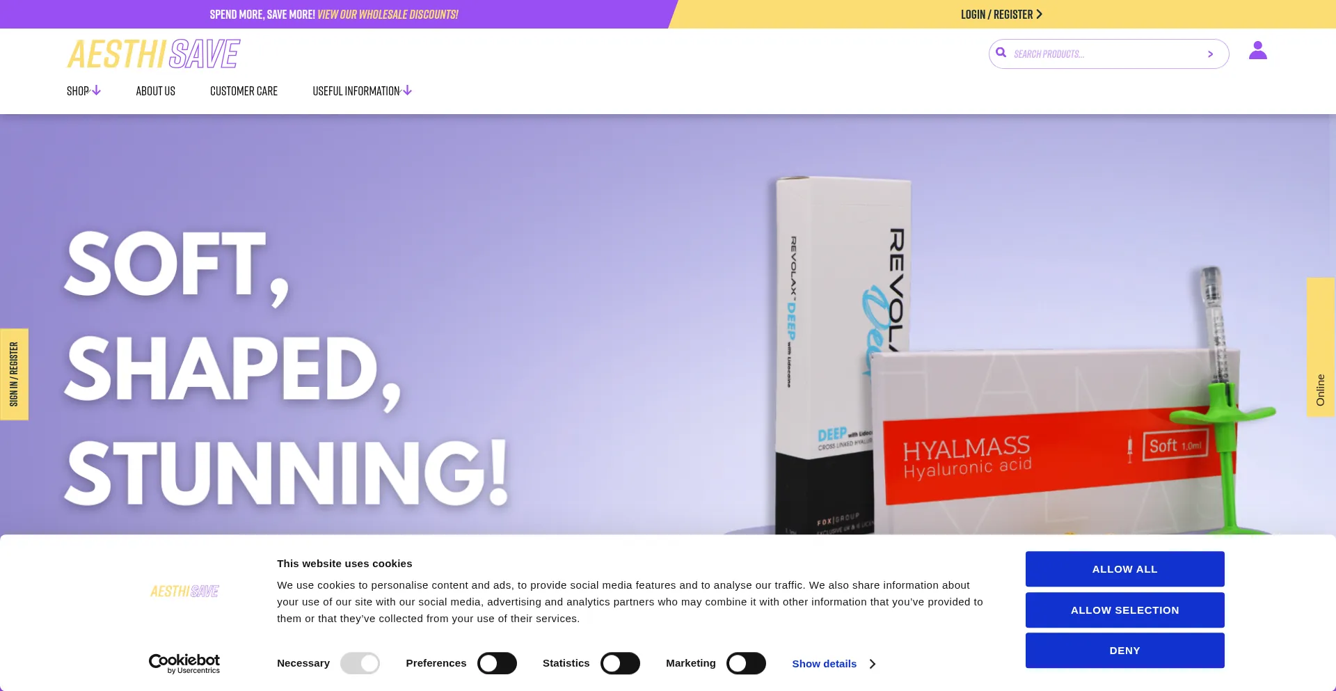 Website screenshot of Aesthisave.co.uk