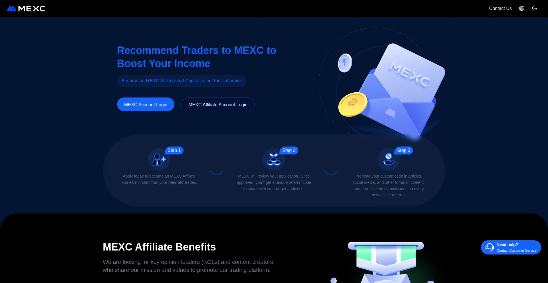 Website screenshot of Affiliates.mexc.com