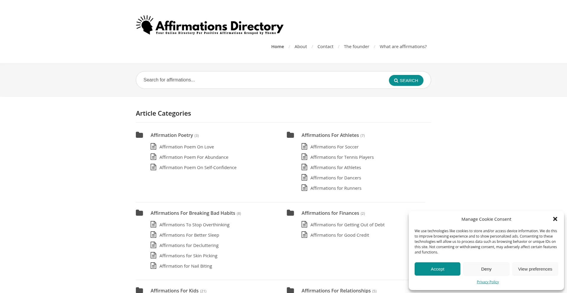 Affirmationsdirectory.com Screenshot
