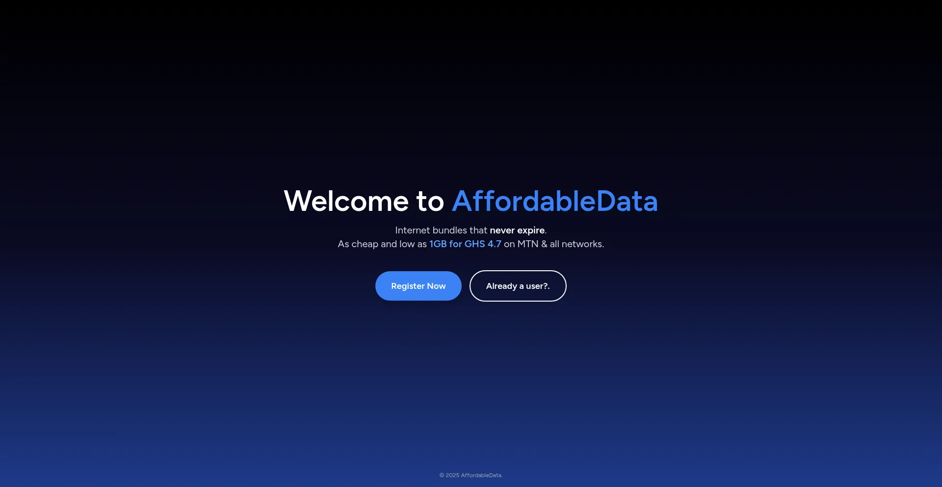 Website screenshot of Affordabledata.shop