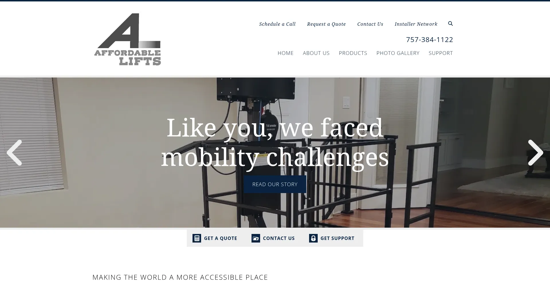 Website screenshot of Affordablelifts.com