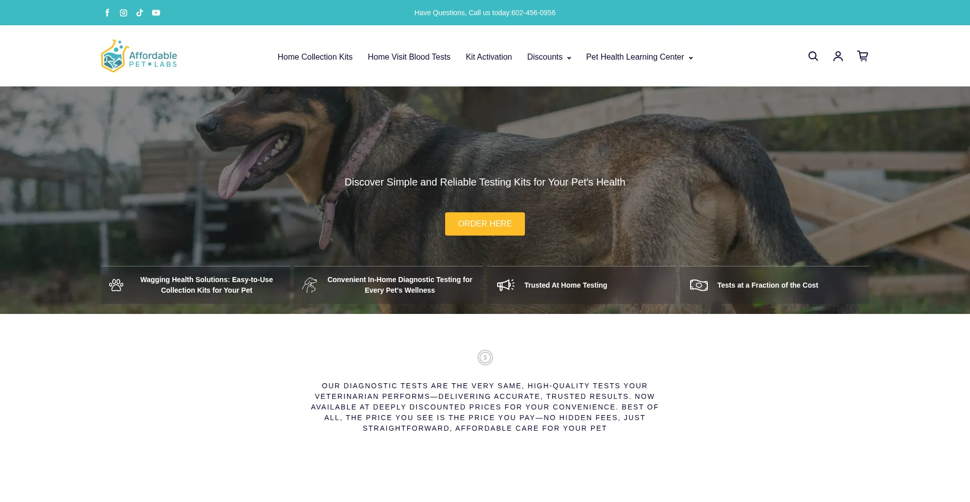 Website screenshot of Affordablepetlabs.com