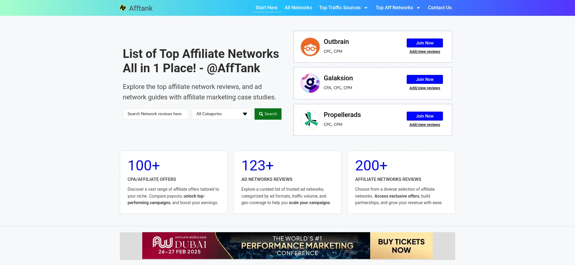 Website screenshot of Afftank.com