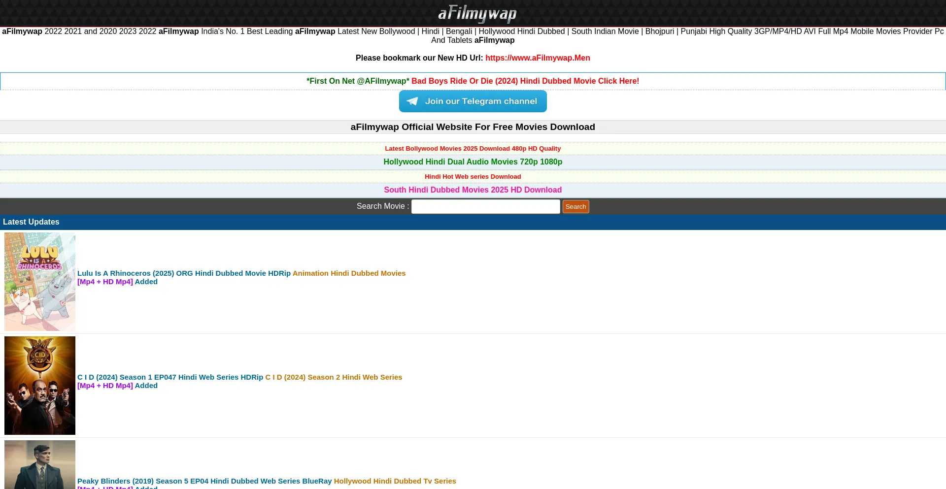 Website screenshot of Afilmywap.men