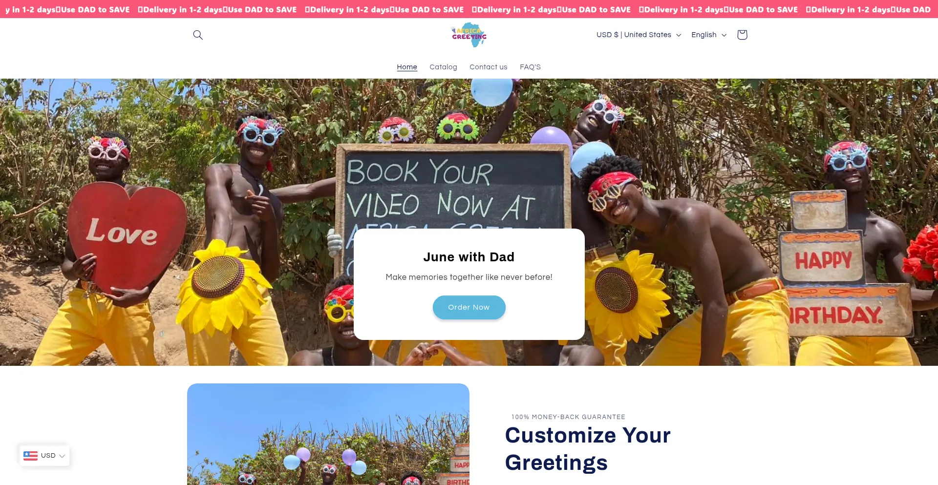 Website screenshot of Africa-greeting.com