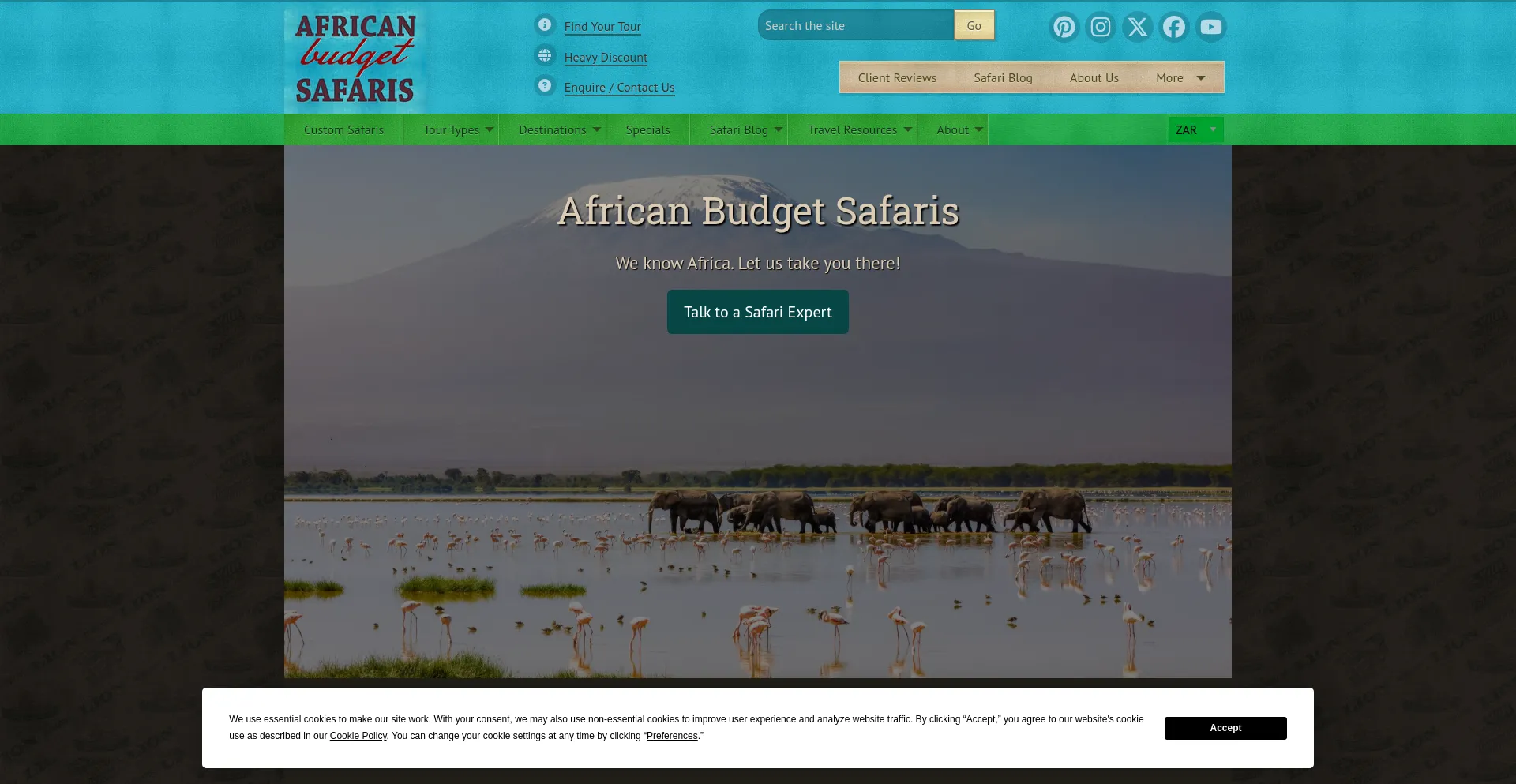 Website screenshot of Africanbudgetsafaris.com