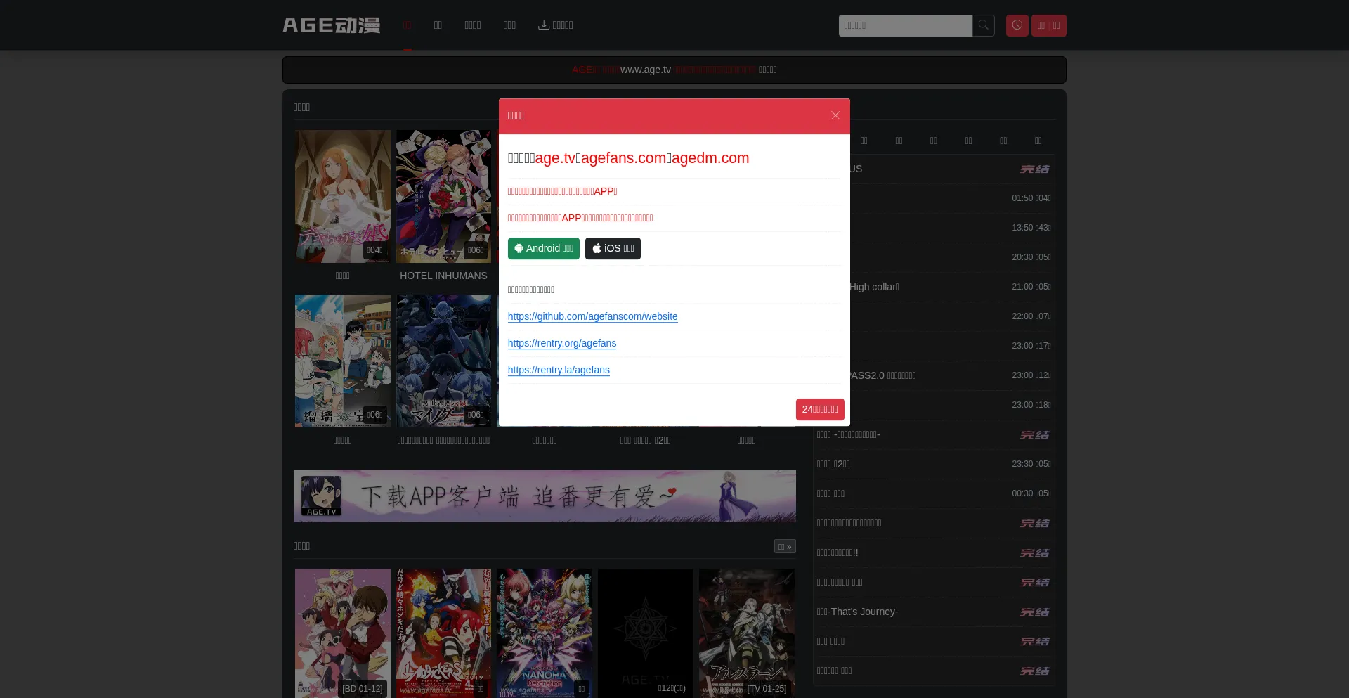 Website screenshot of Agedm.vip