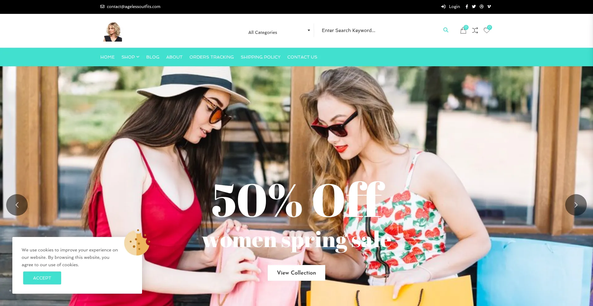 Website screenshot of Agelessoutfits.com