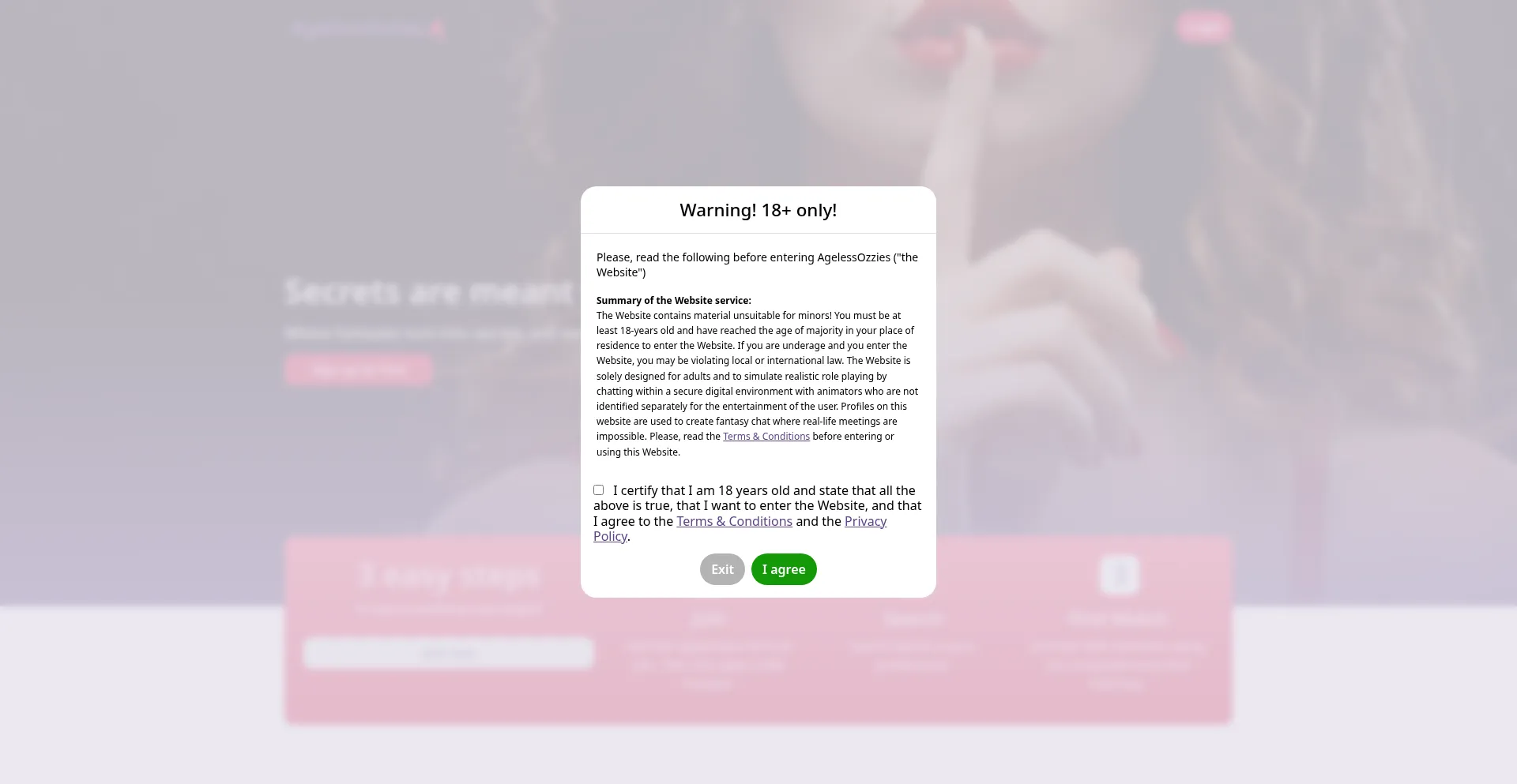 Website screenshot of Agelessozzies.com