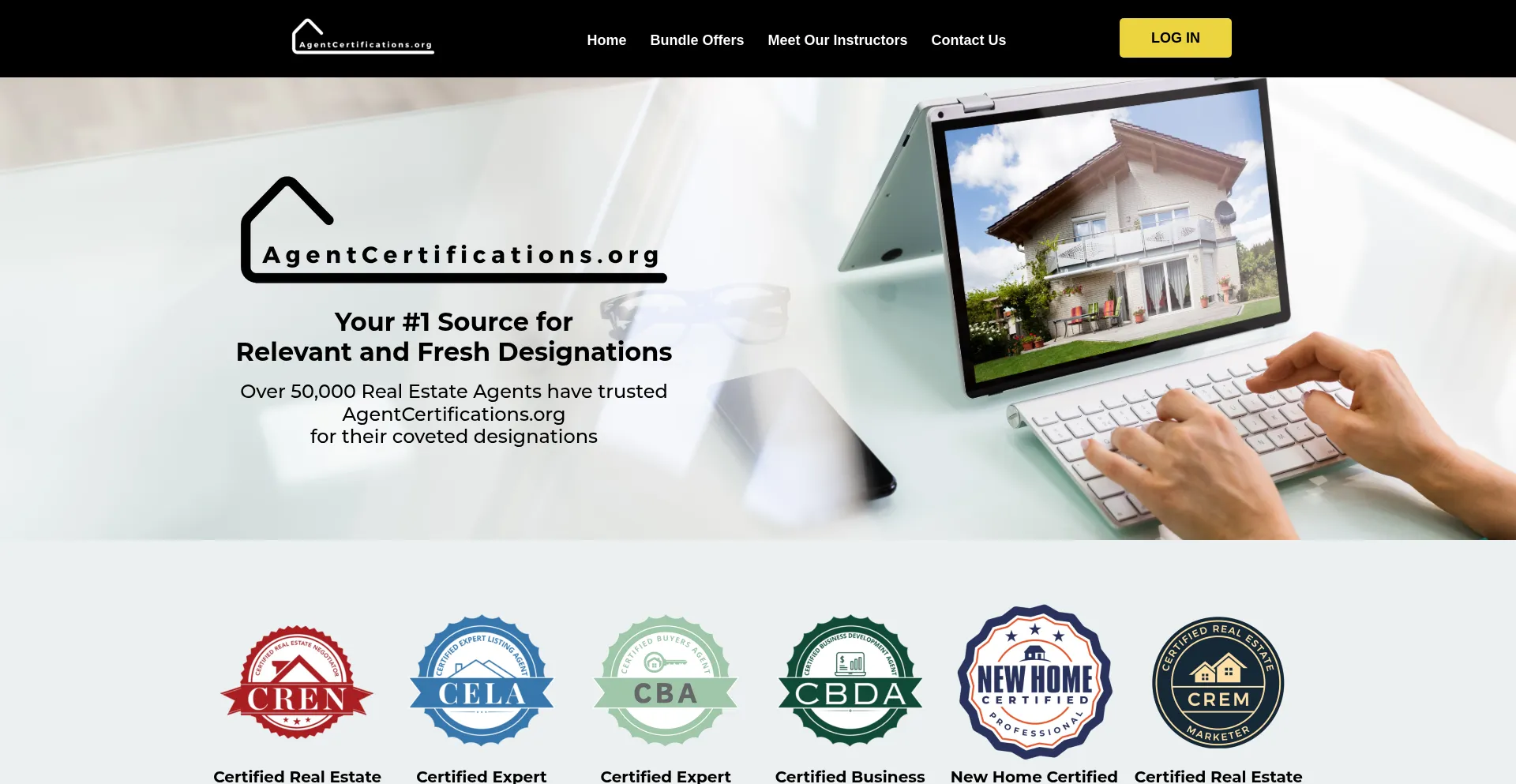 Website screenshot of Agentcertifications.org