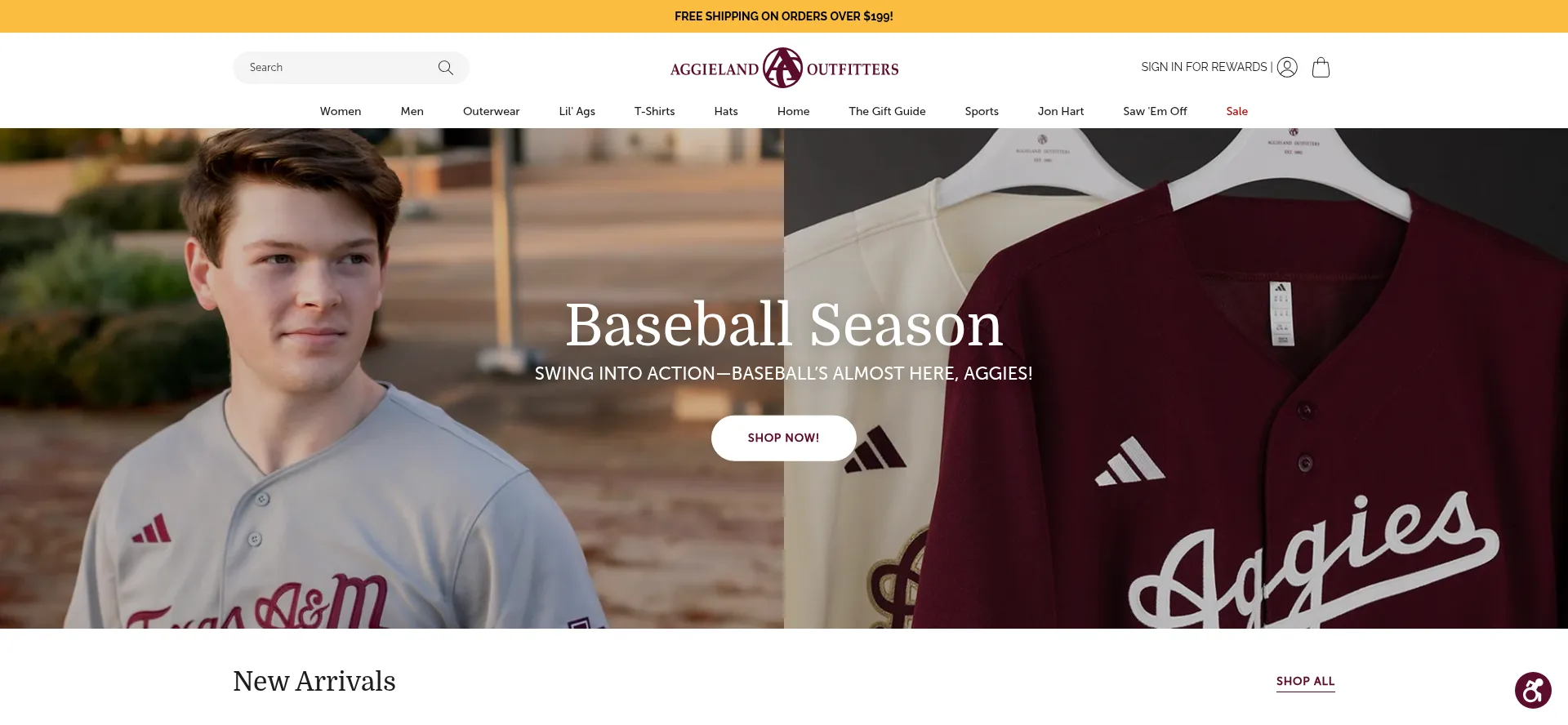 Website screenshot of Aggielandoutfitters.com