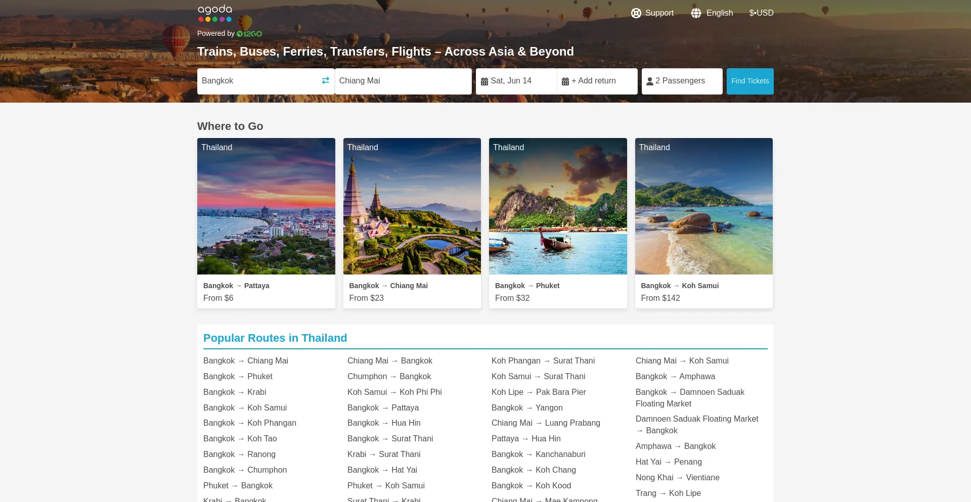 Website screenshot of Agoda.12go.asia