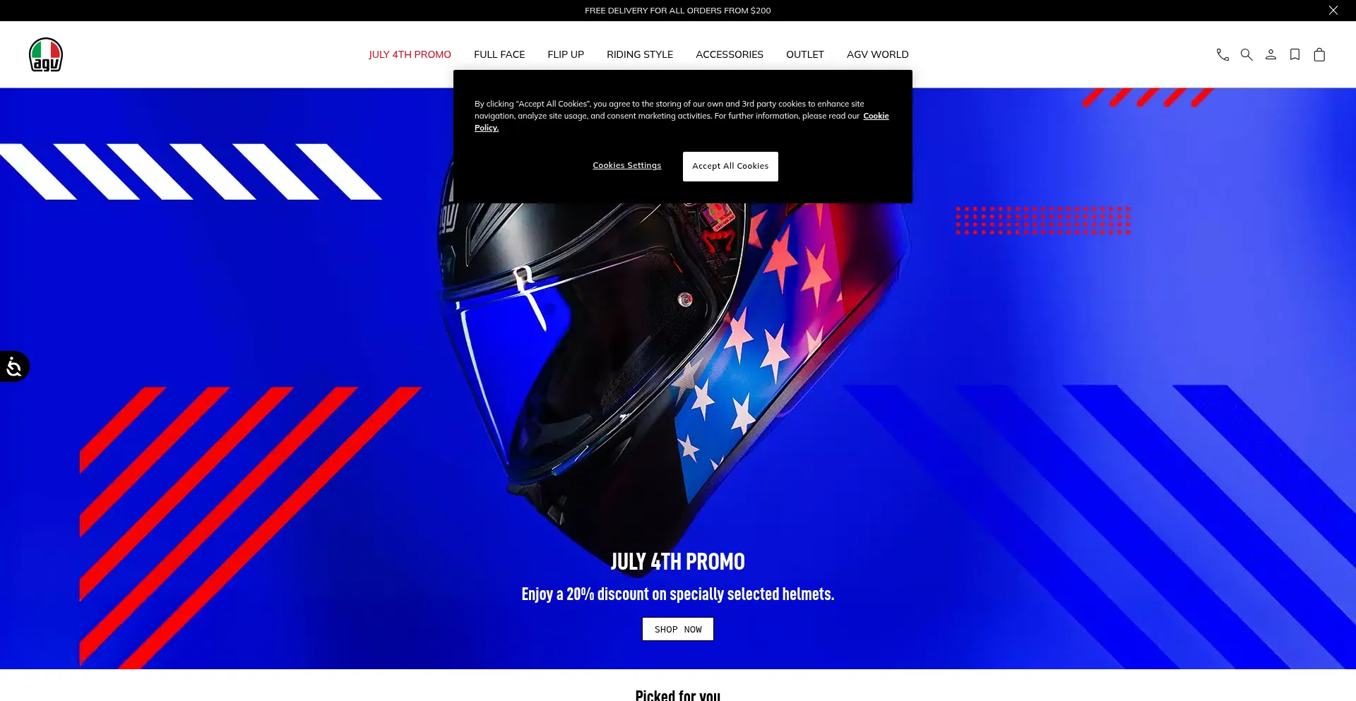 Website screenshot of Agv.com