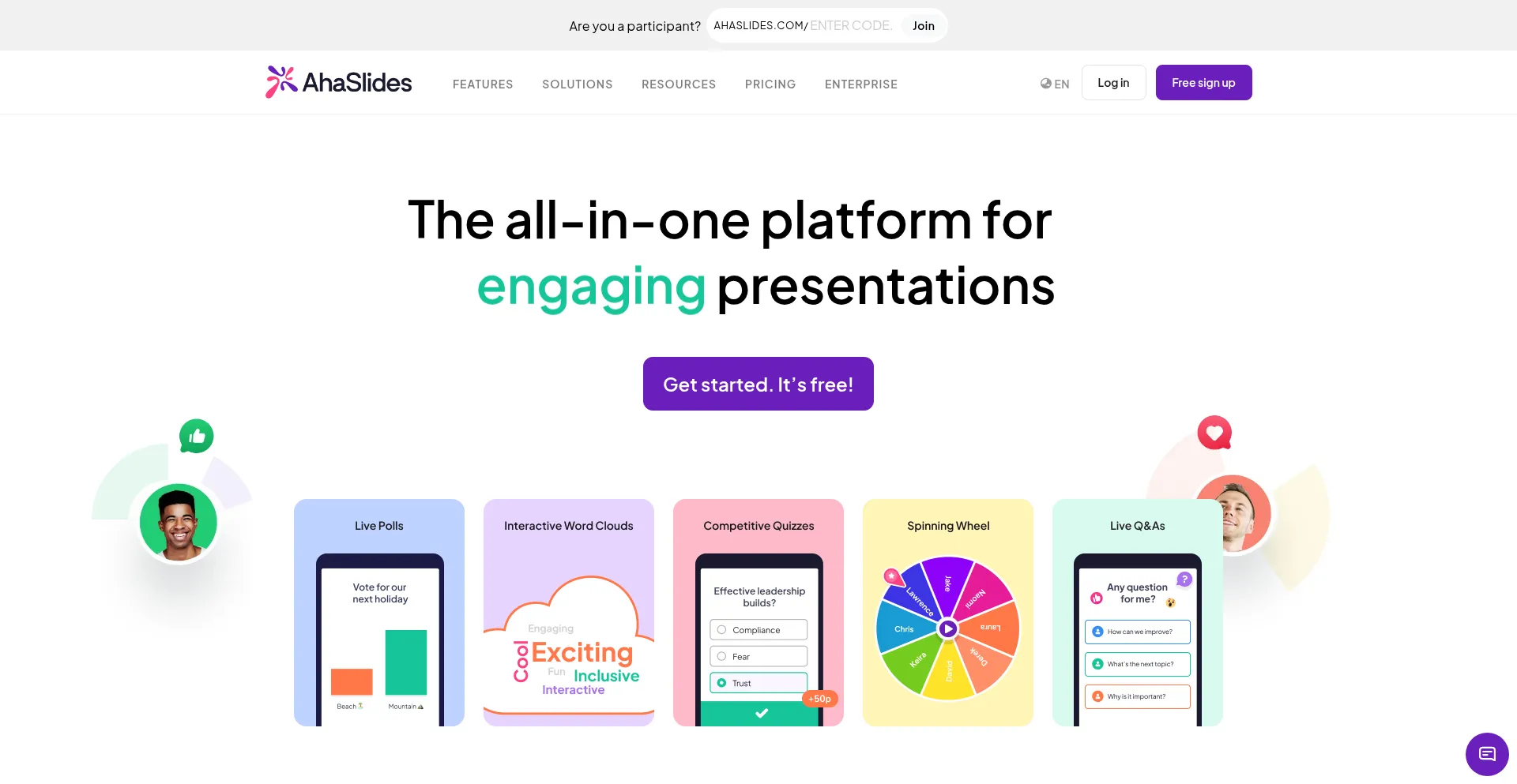 Website screenshot of Ahaslide.com