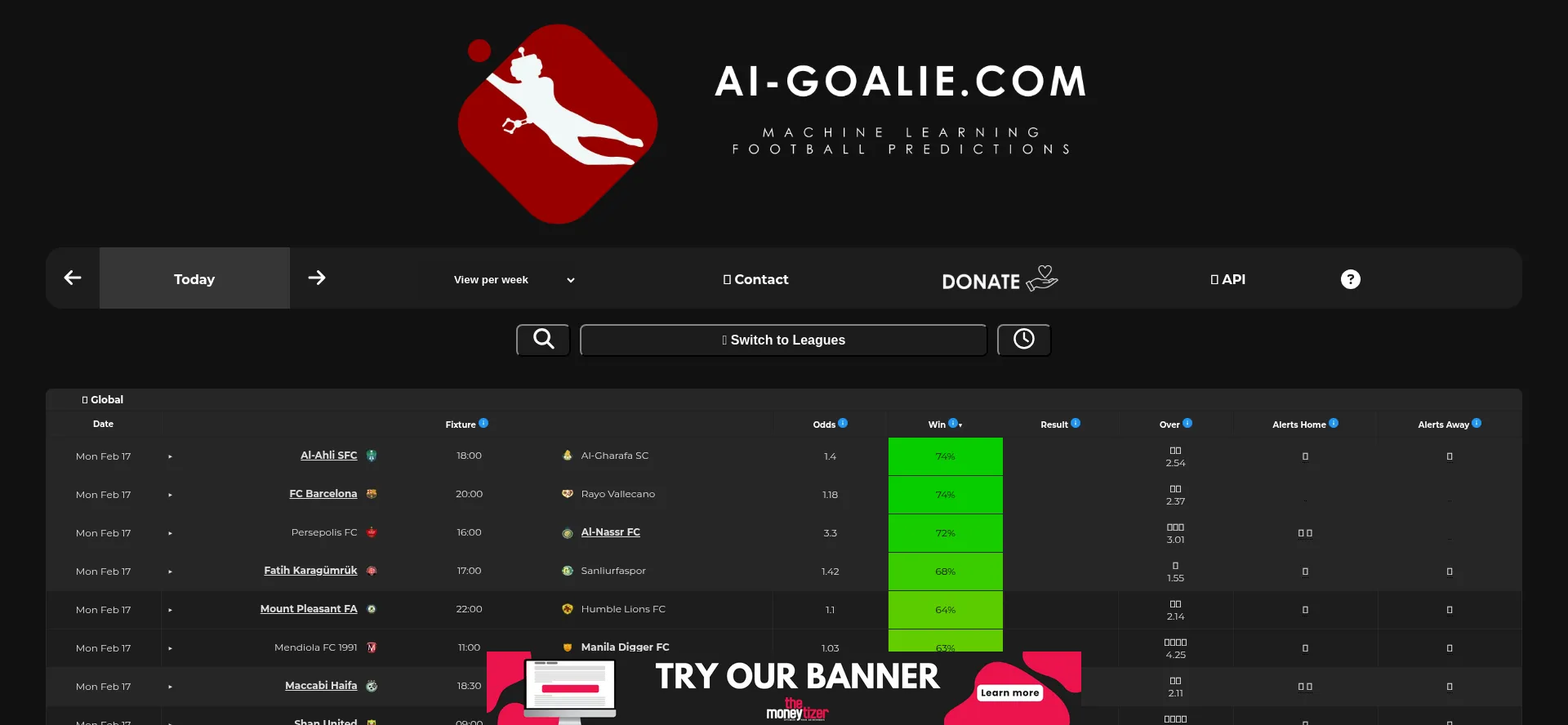 Website screenshot of Ai-goalie.com