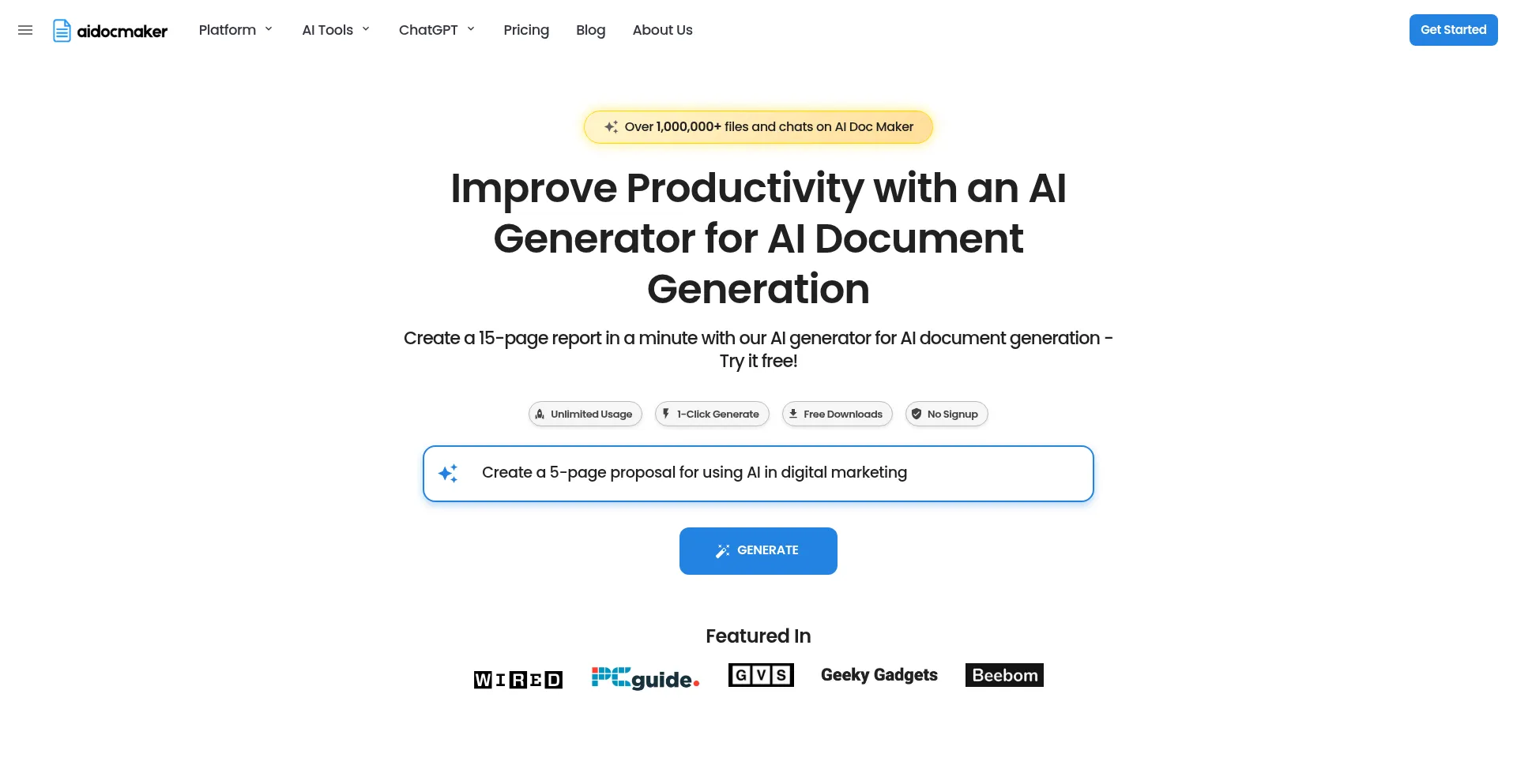 Website screenshot of Aidocmaker.com