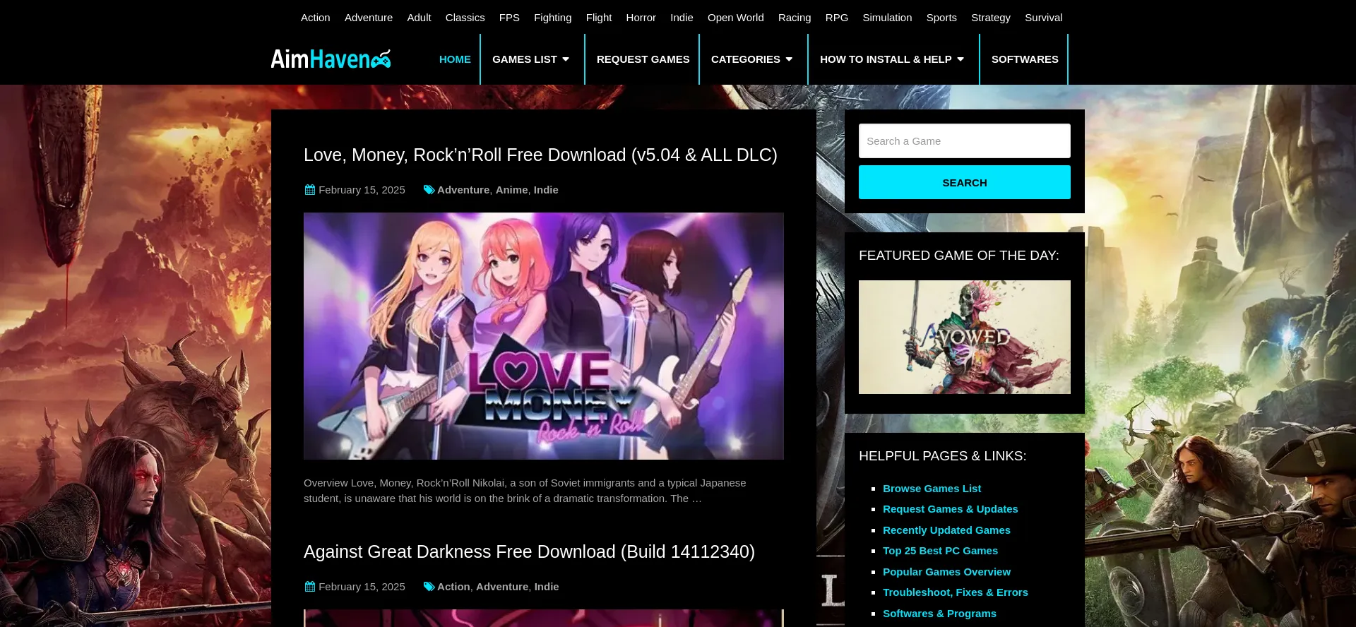 Website screenshot of Aimhaven.com