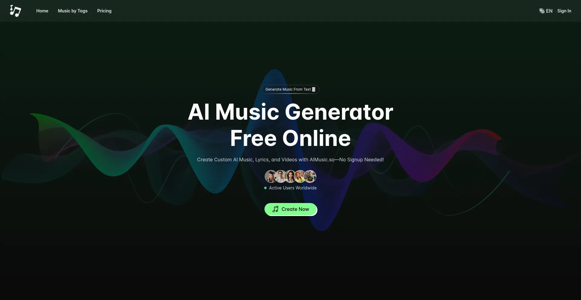 Website screenshot of Aimusic.so