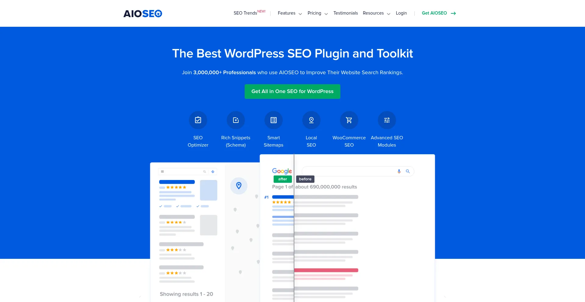 Website screenshot of Aioseo.com
