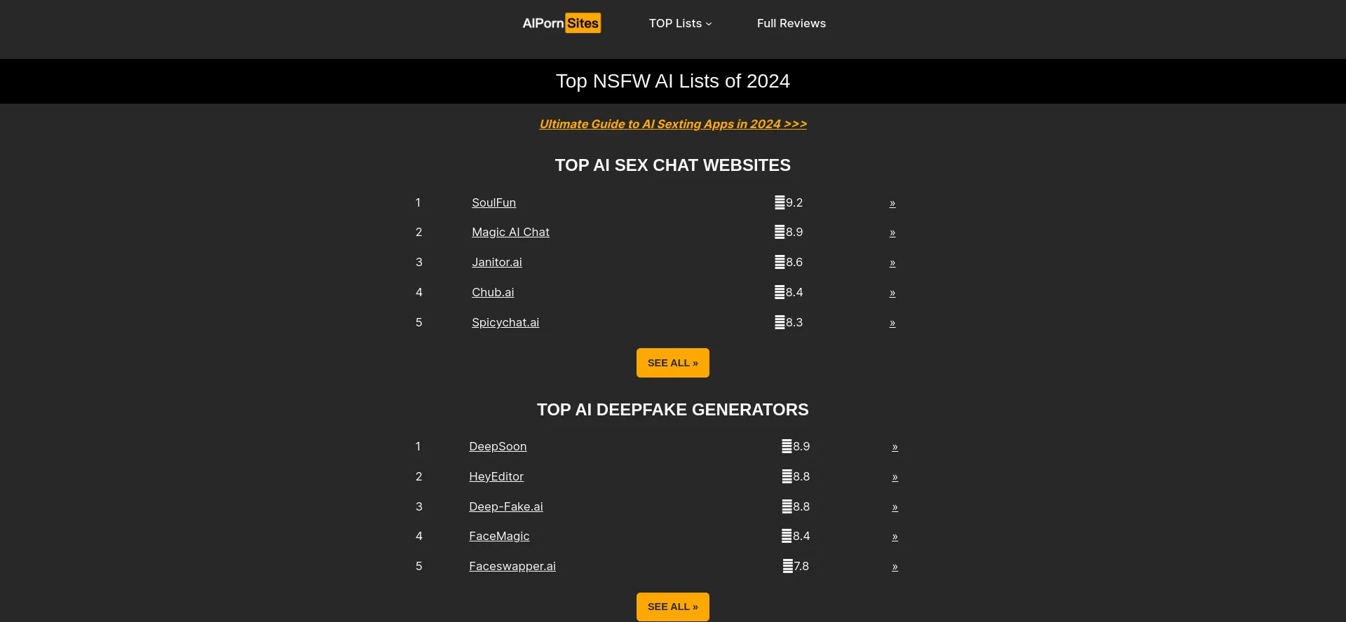 Website screenshot of Aipornsites.ai