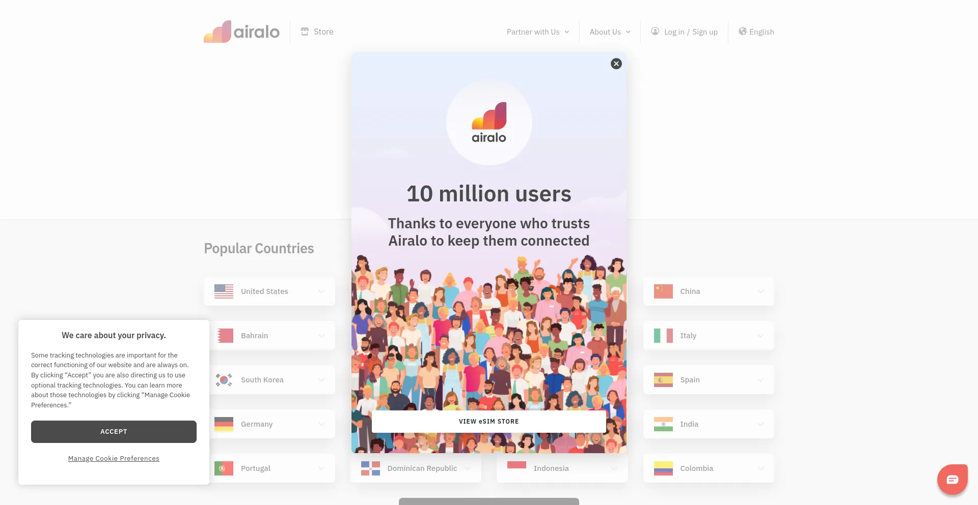 Website screenshot of Airalo.com