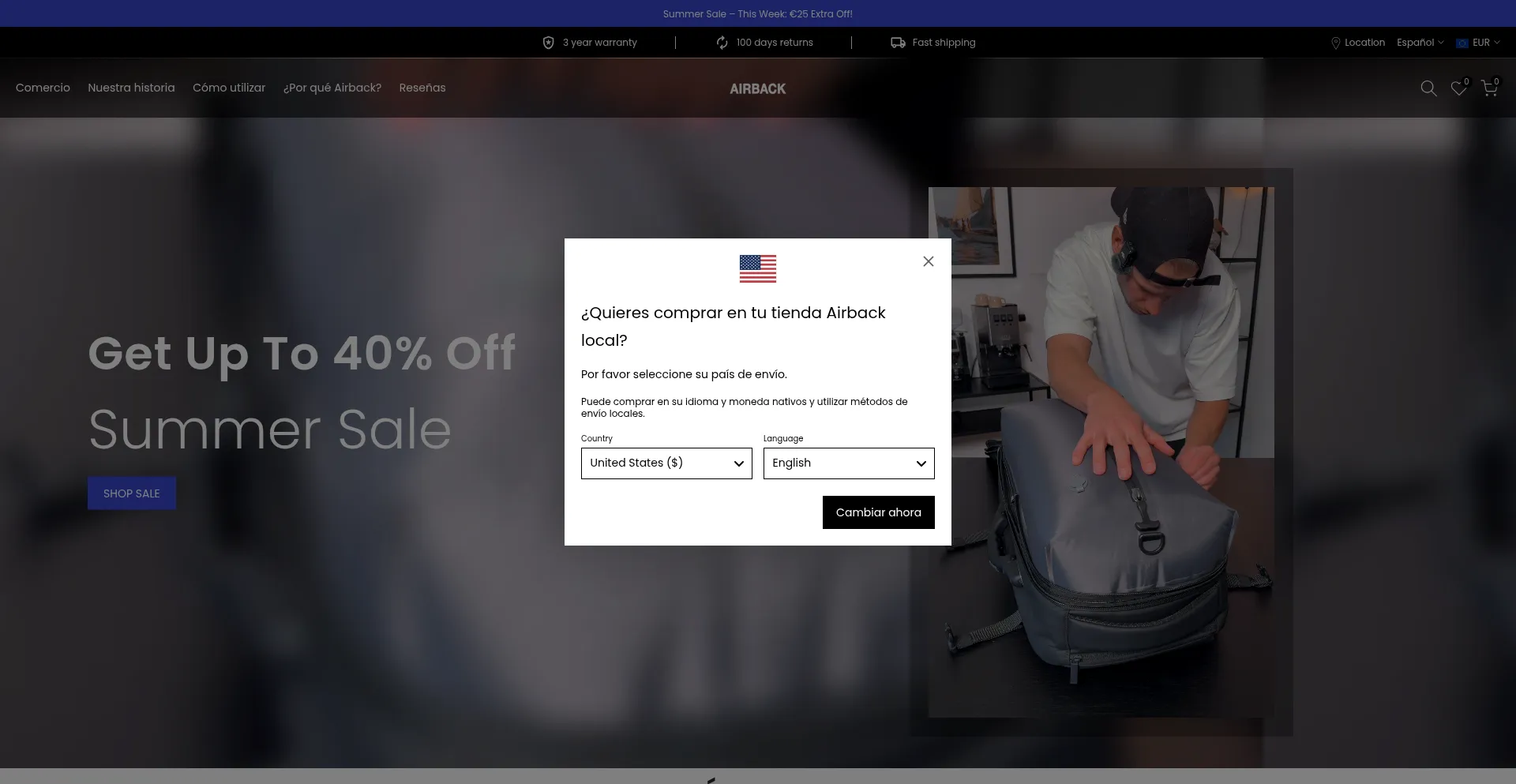 Website screenshot of Airback.es