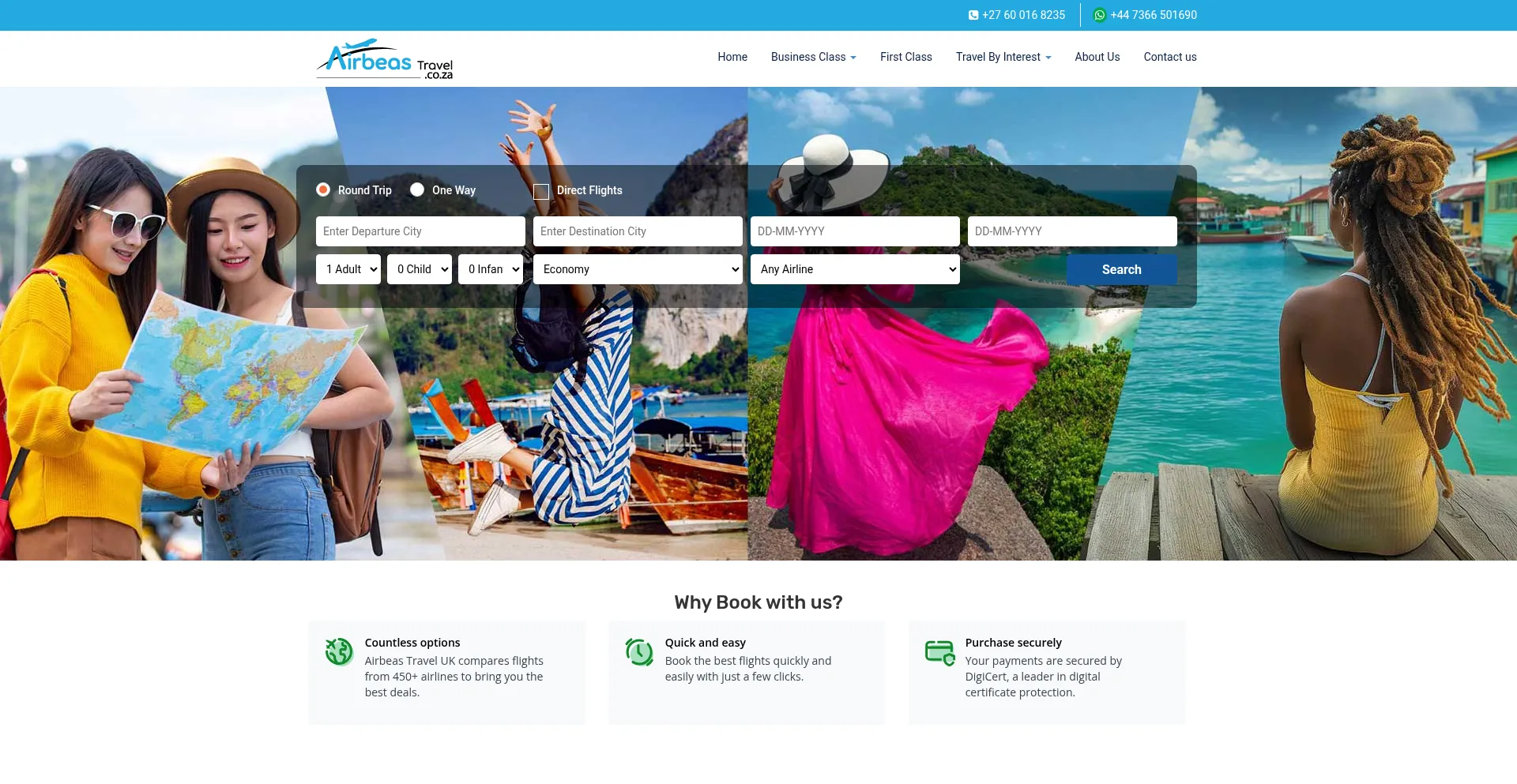Website screenshot of Airbeastravel.co.za