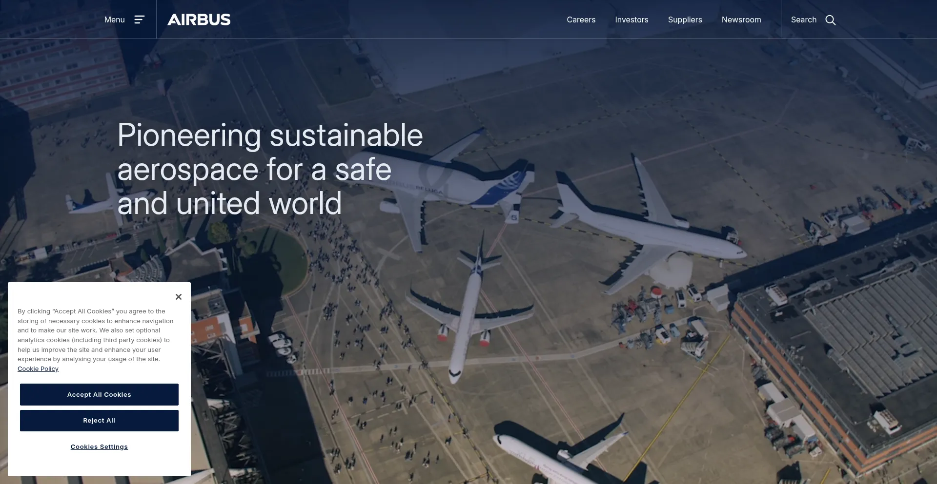 Website screenshot of Airbus.com