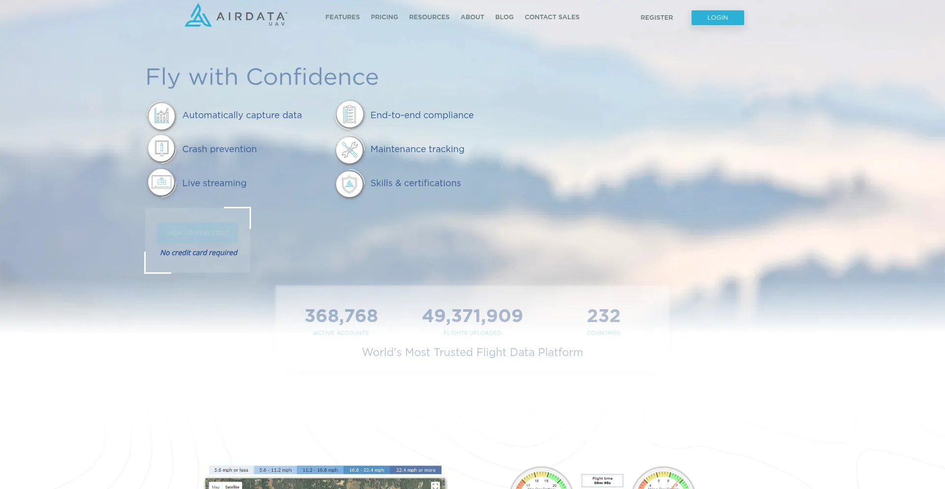 Website screenshot of Airdata.com