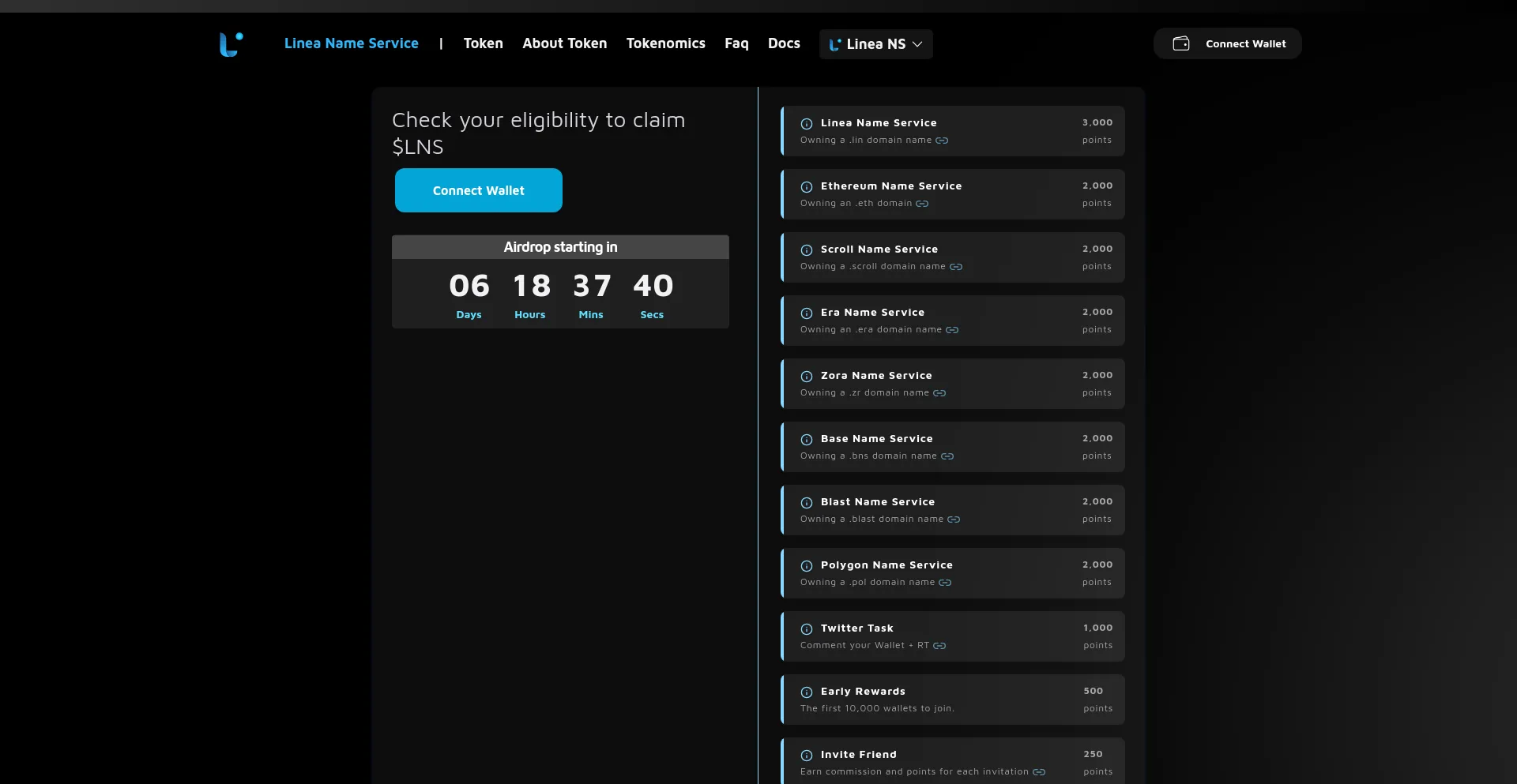 Website screenshot of Airdrop.lin.domains