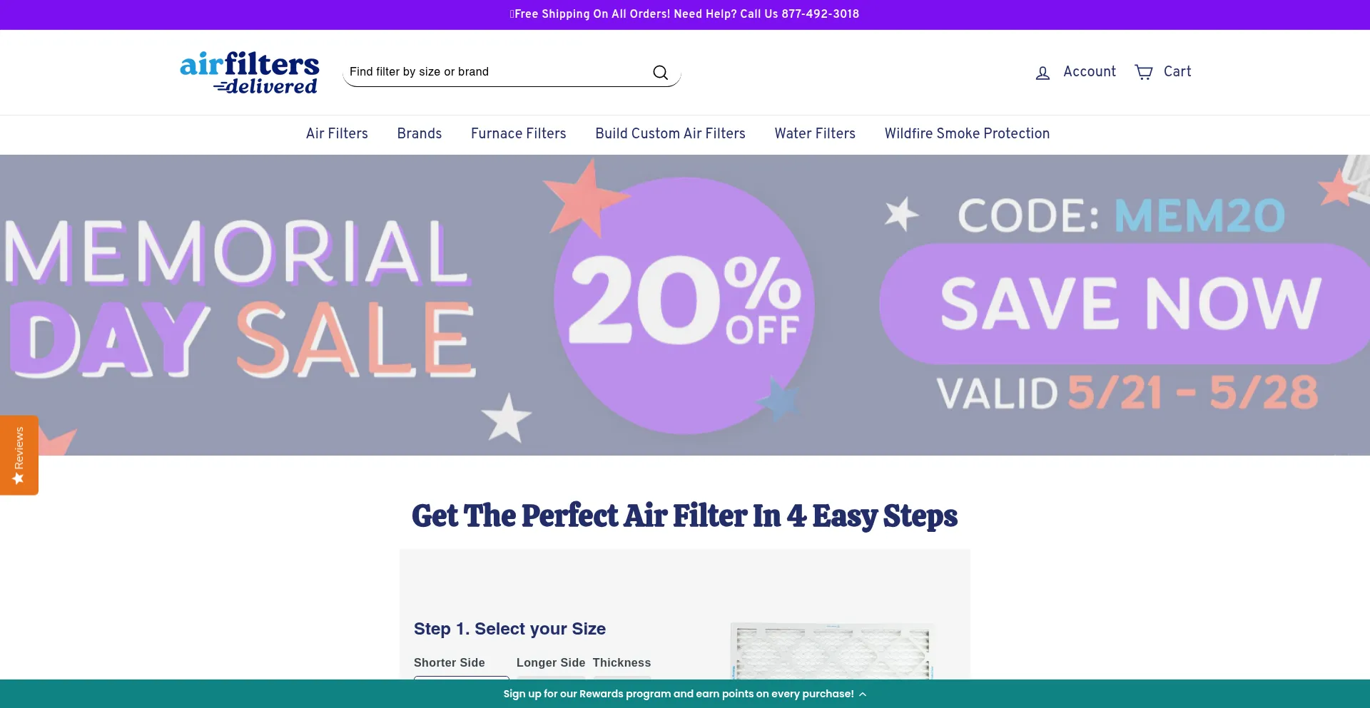 Website screenshot of Airfiltersdelivered.com