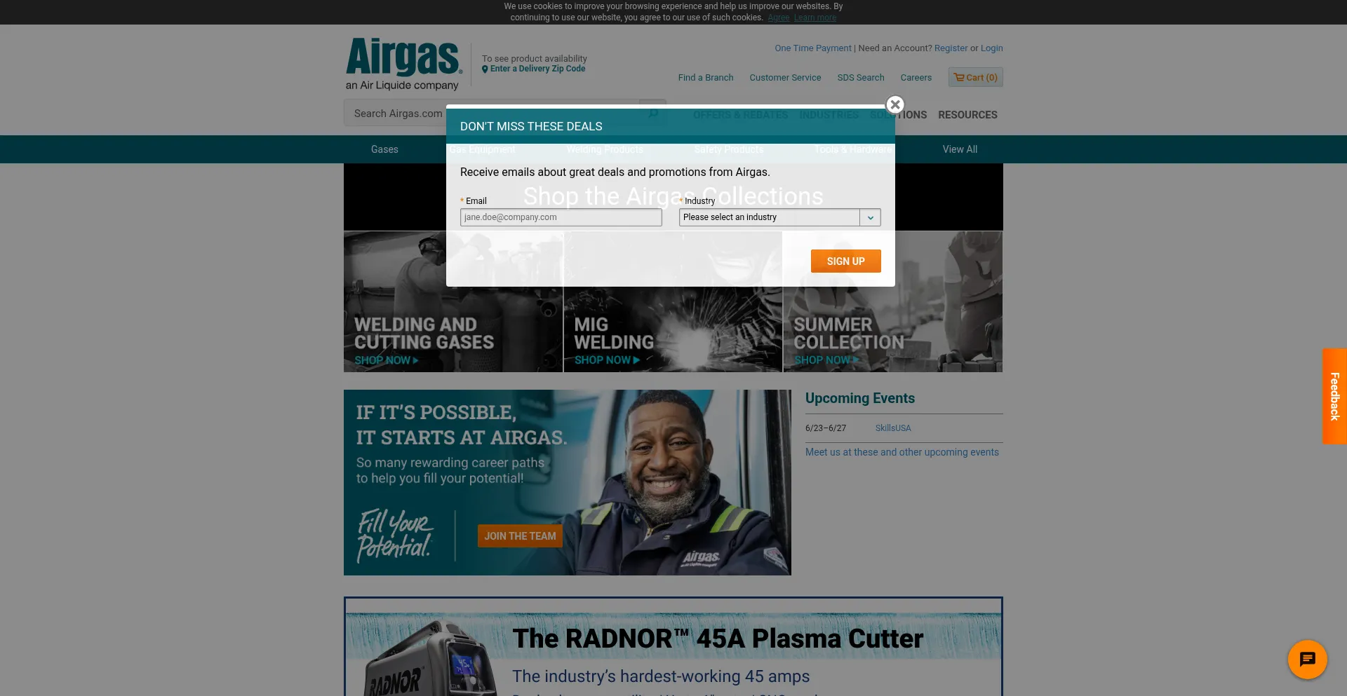 Website screenshot of Airgas.com