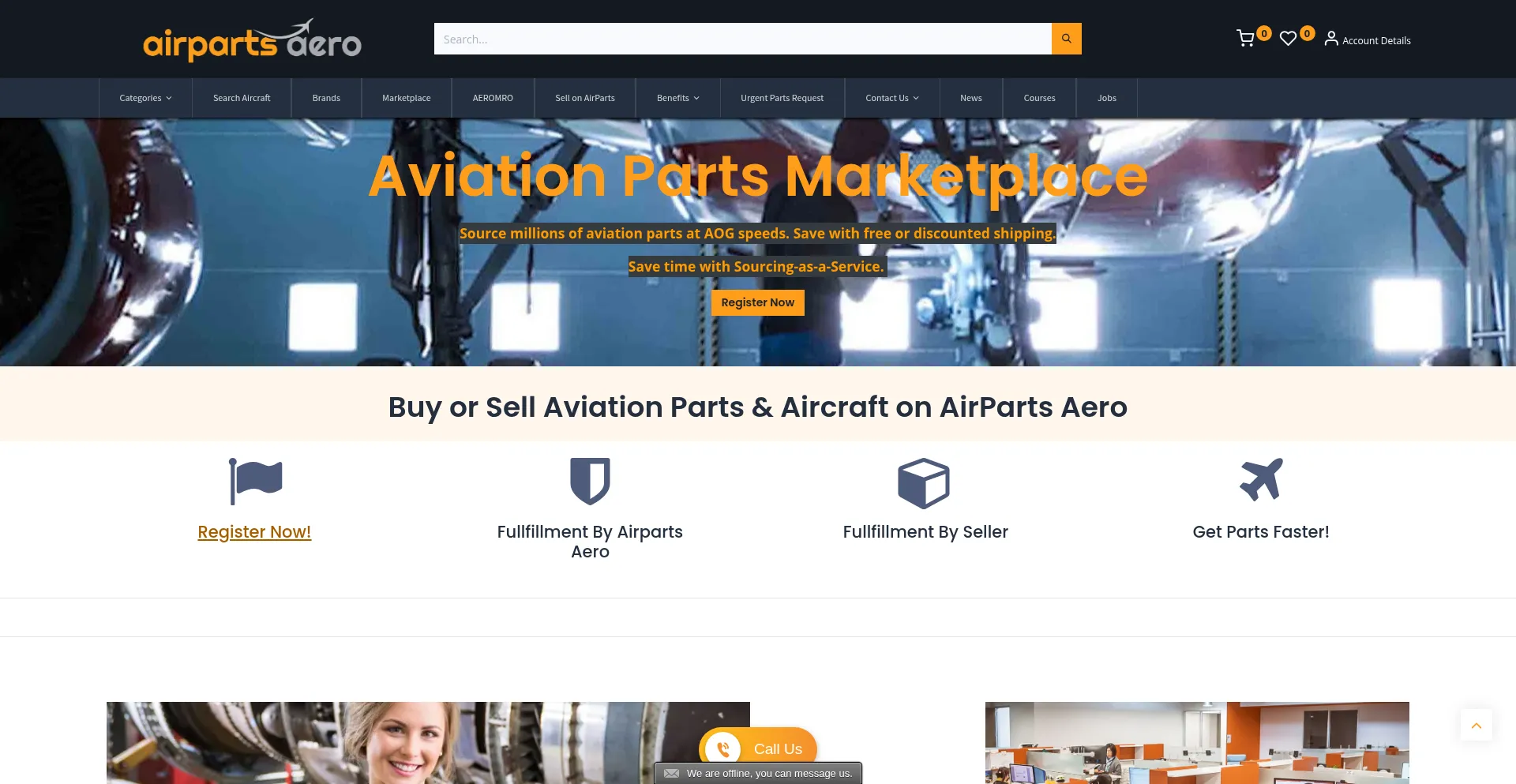 Website screenshot of Airparts.aero