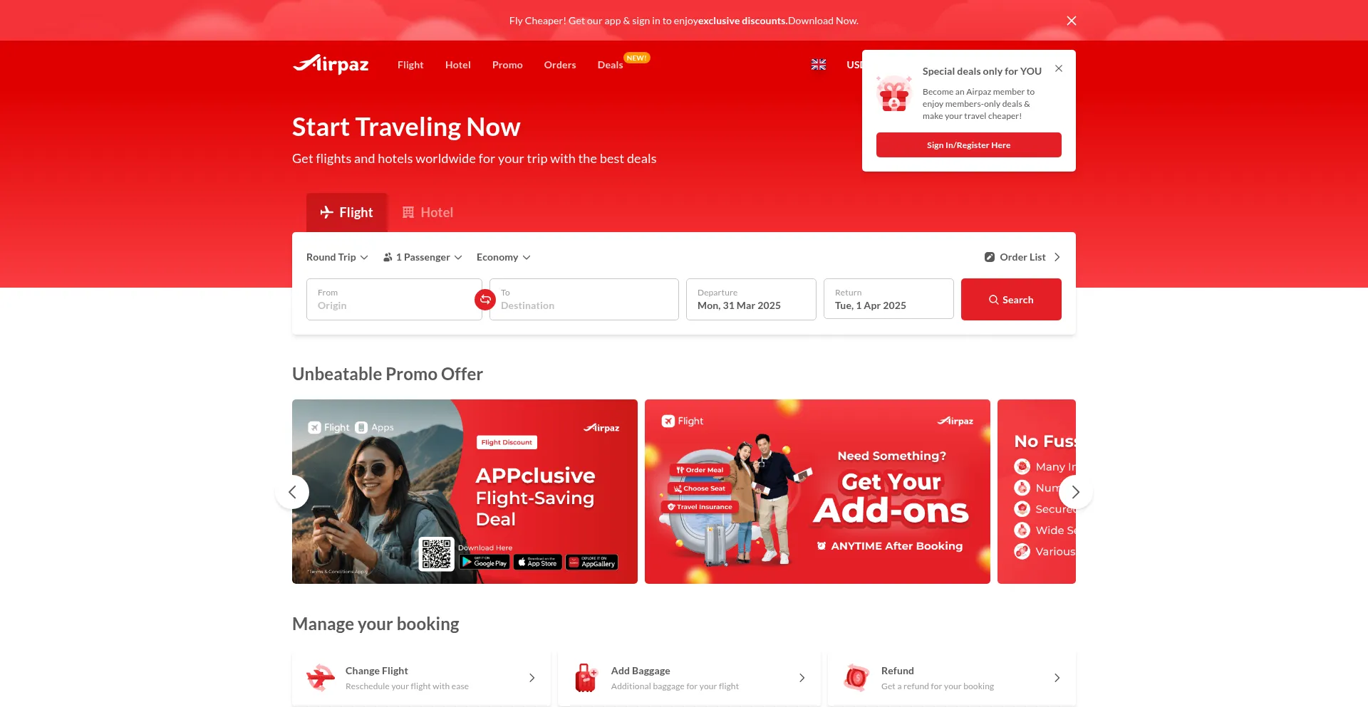 Website screenshot of Airpaz.com