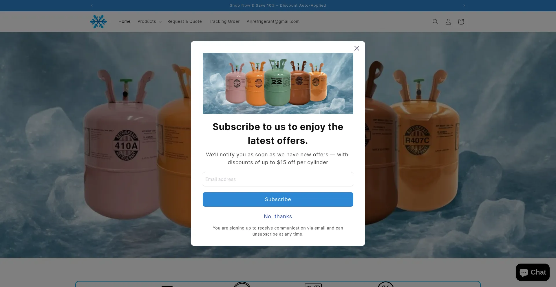 Website screenshot of Airrefrigerant.com